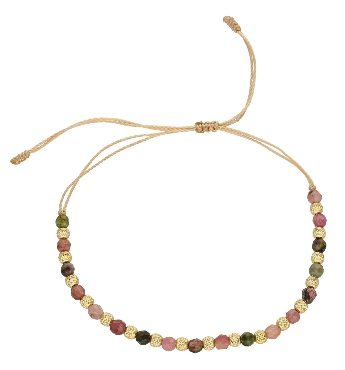 Bransoletka na sznureczku ze złotem i Turmalinem DIA-BRA-6479-585. Bransoletka z turmalinem. Bransoletka złota na sznurku. Bransoletka złota z kamieniem naturalnym. Bransoletka złota damska idealna na prez.jpg