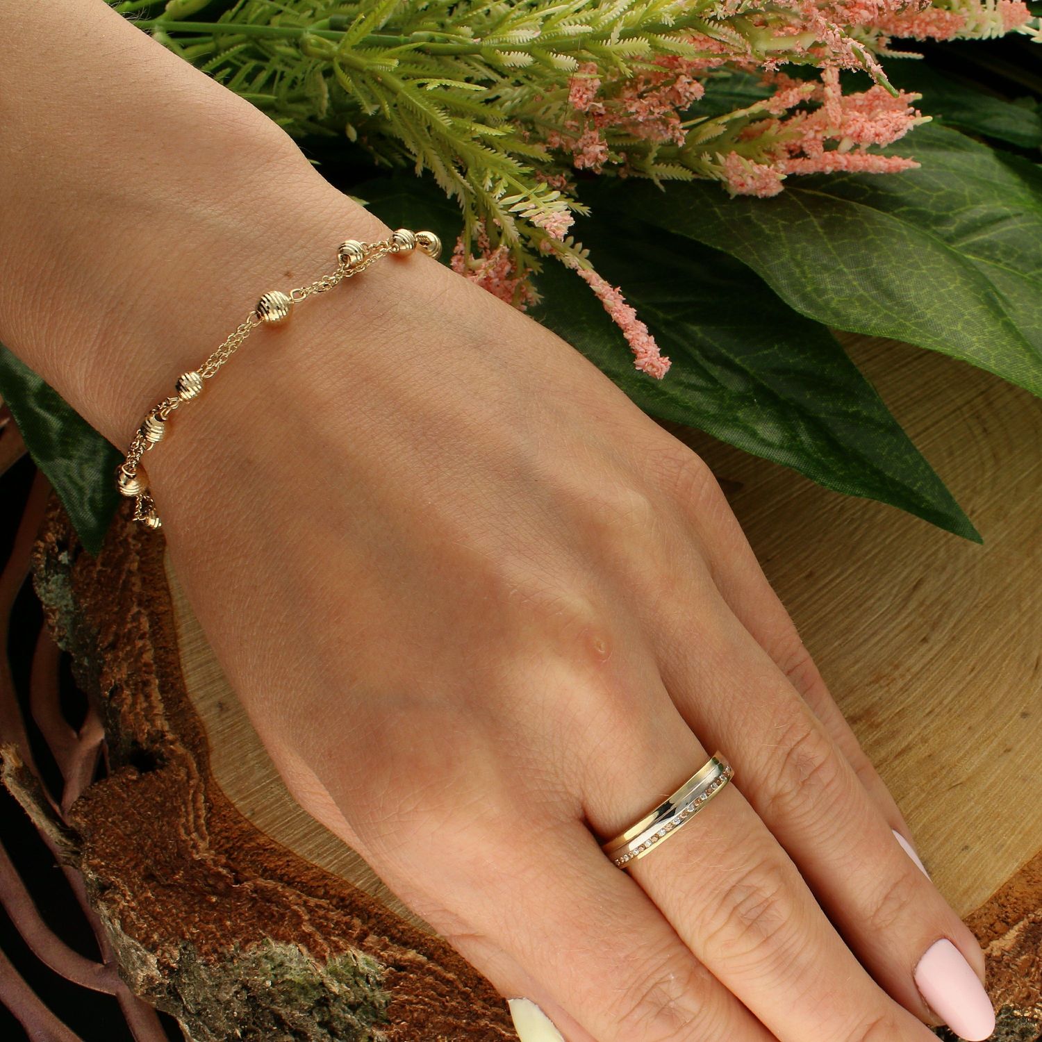 Bransoletka złota podwójny łańcuszek z kulkami złota DIA-BRA-6529-585.  Bransoletka damska złota. Bransoletka klasyczna złota. Bransoletka złota celebrytka. Złota bransoletka z kulkami złota. Złota bransoletka na każdą okazję (1).jpg