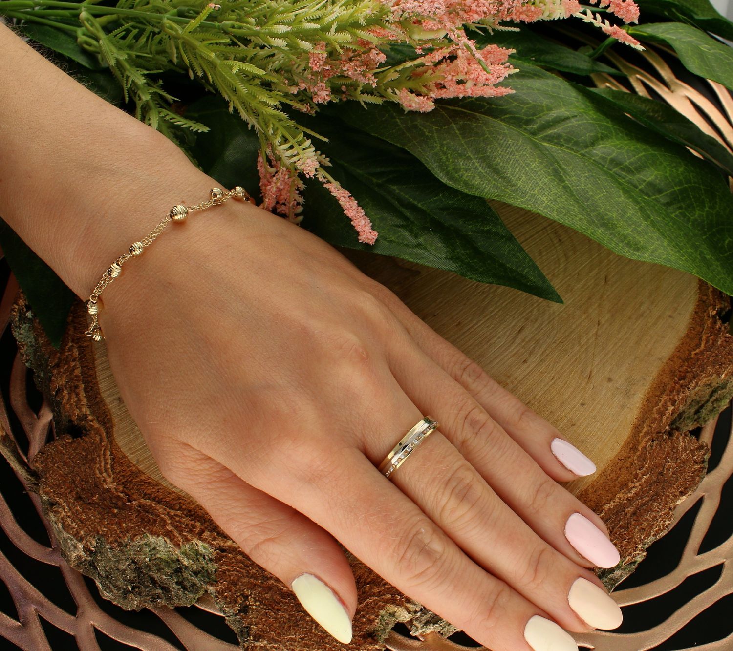 Bransoletka złota podwójny łańcuszek z kulkami złota DIA-BRA-6529-585.  Bransoletka damska złota. Bransoletka klasyczna złota. Bransoletka złota celebrytka. Złota bransoletka z kulkami złota. Złota bransoletka na każdą okazję (1).jpg