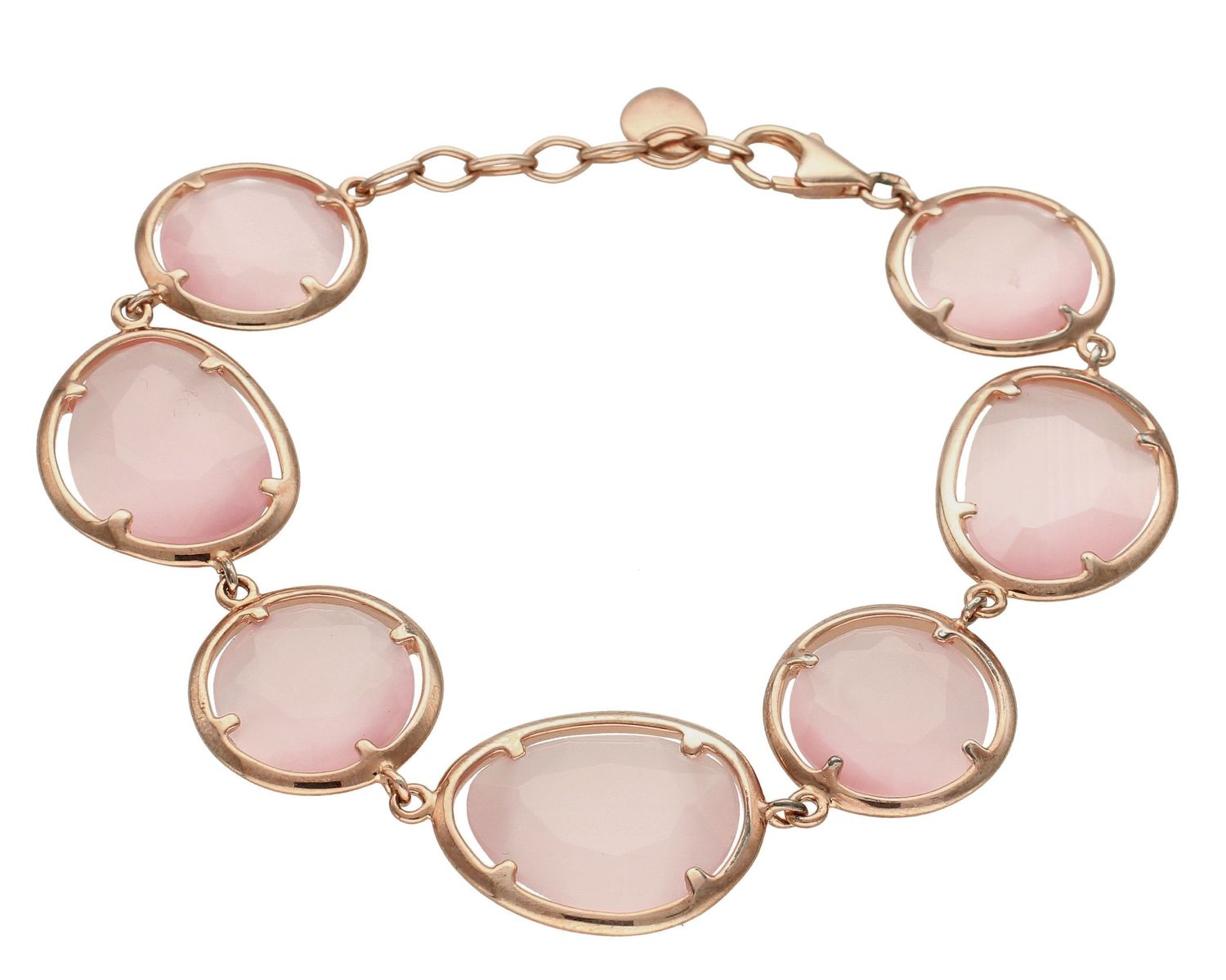 Bransoletka pozłacana z kwarcem różowym syntetycznym DIA-BRA-6629-925. Bransoletka z kwarcem różowym. Bransoletka z kamieni syntetycznych. Bransoletka pozłacana. Różowe złoto. Bransoletka z różowym kamieniem. Bransoletka ide.jpg