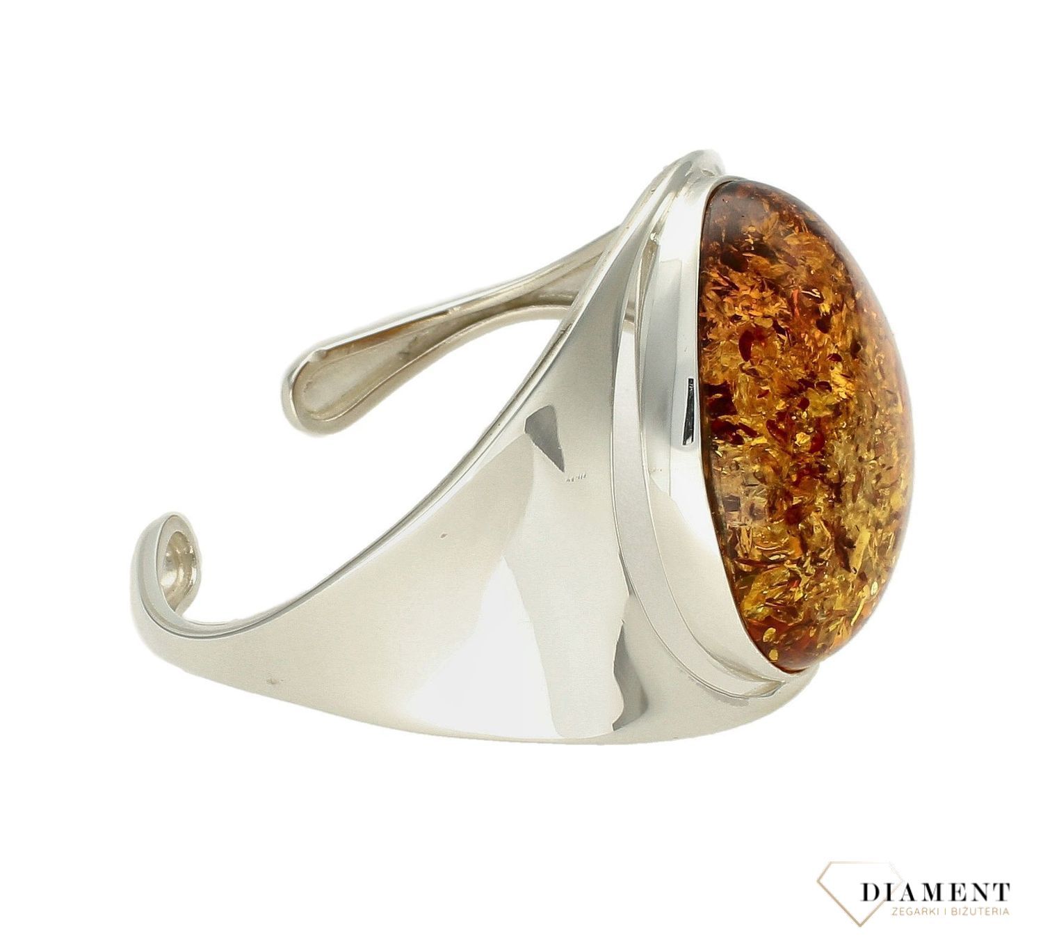 Srebrna bransoletka damska z miodowym bursztynem DIA-BRA-7047-925. Bransoletka srebrna sztywna. Srebrna bransoletka damska. Srebrna bransoletka z bursztynem. Bransoletka srebrna sztywna z bursztynem szlachetnym. Bransoletka .jpg