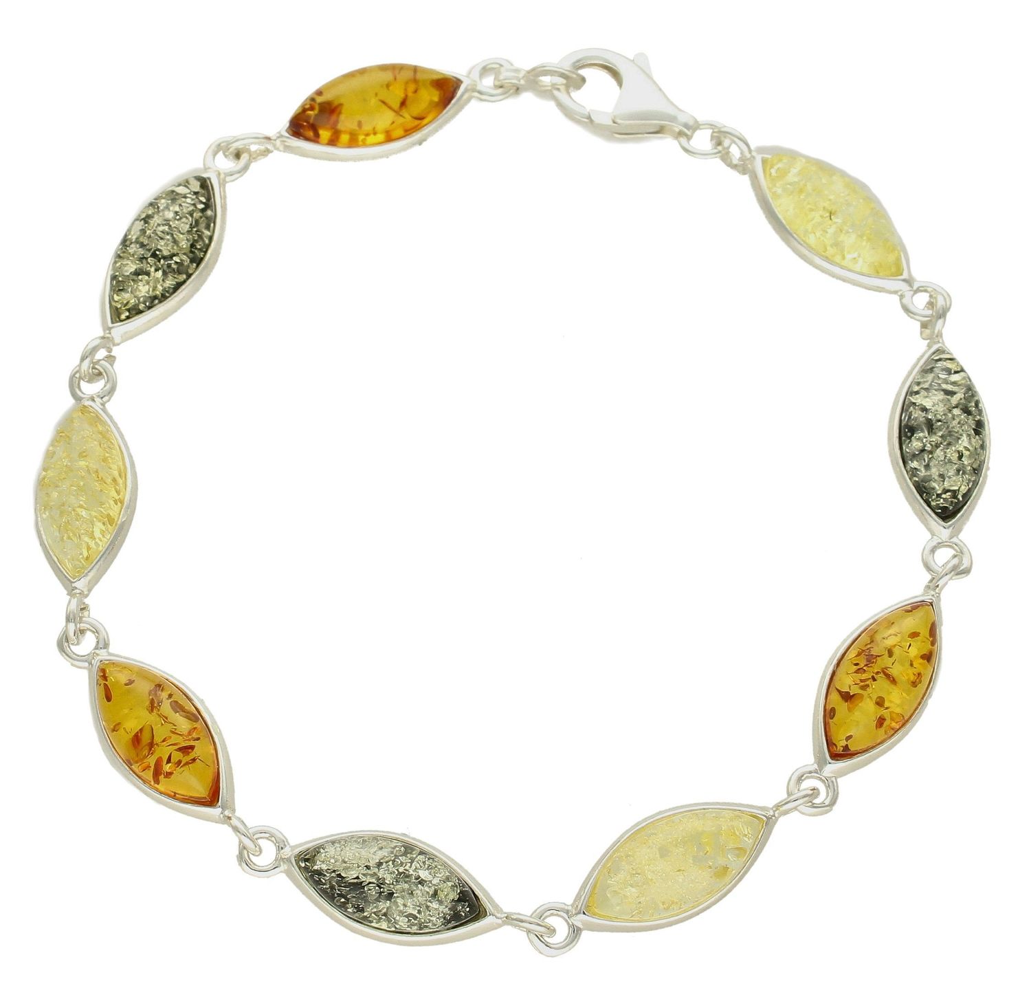 Bransoletka srebrna damska z kolorowymi bursztynami DIA-BRA-7070A-925. Srebrna bransoletka z  przepięknymi podłużnymi bursztynami o różnych kolorach to propozycja od sklepu jubilerskiego Diamen (2).jpg