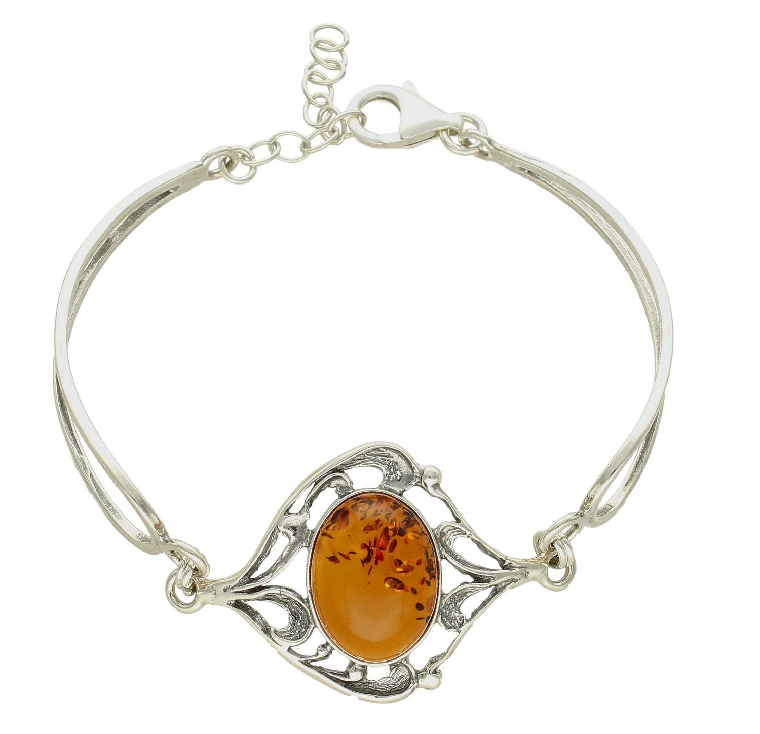 Srebrna bransoletka z owalnym bursztynem miodowym DIA-BRA-7073-925. Bransoletka damska srebrna. Bransoletka damska z bursztynem. Bransoletka srebrna damska z kamieniem naturalnym. Bransoletka damska z bursztynem na prezent (.jpg