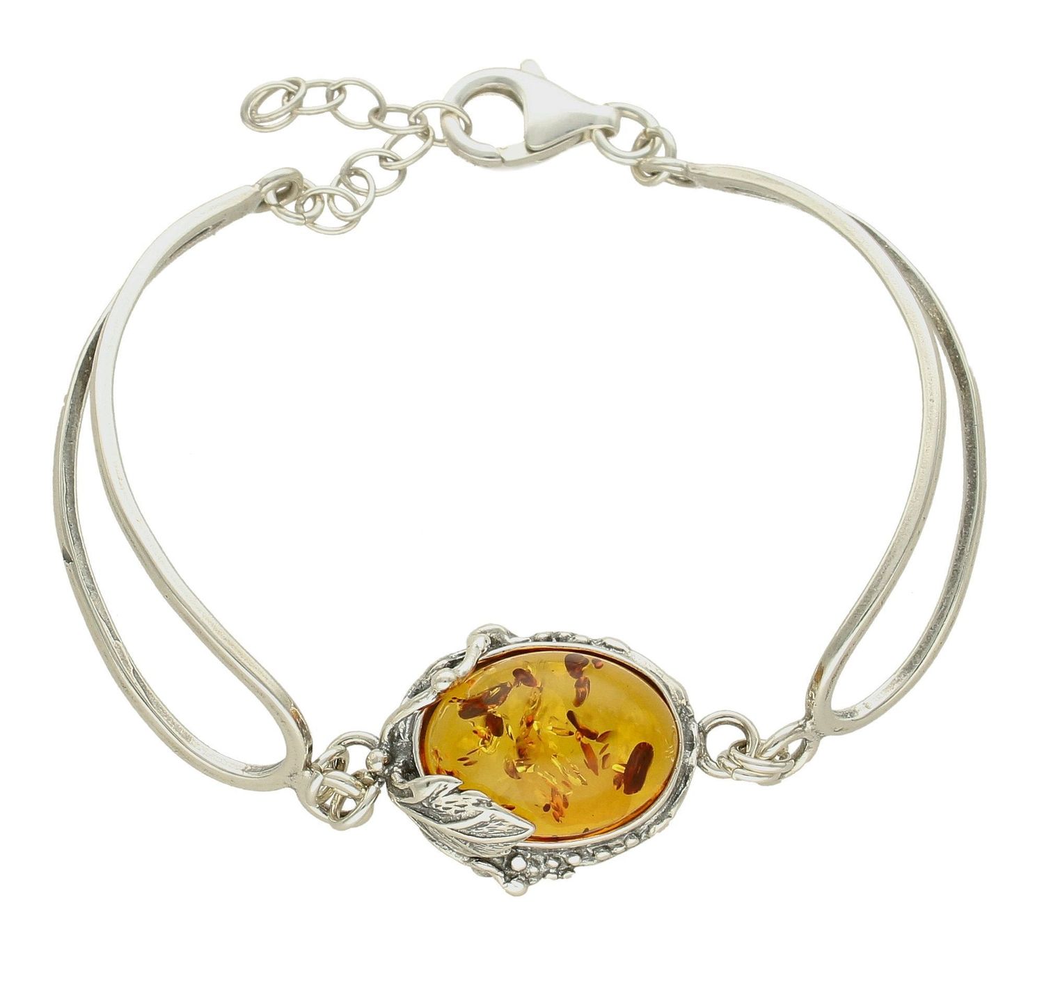 Bransoletka srebrna damska z owalnym bursztynem DIA-BRA-7074-925. Srebrna bransoletka z  przepięknym, owalnym bursztynem to propozycja od sklepu jubilerskiego Diament (2).jpg