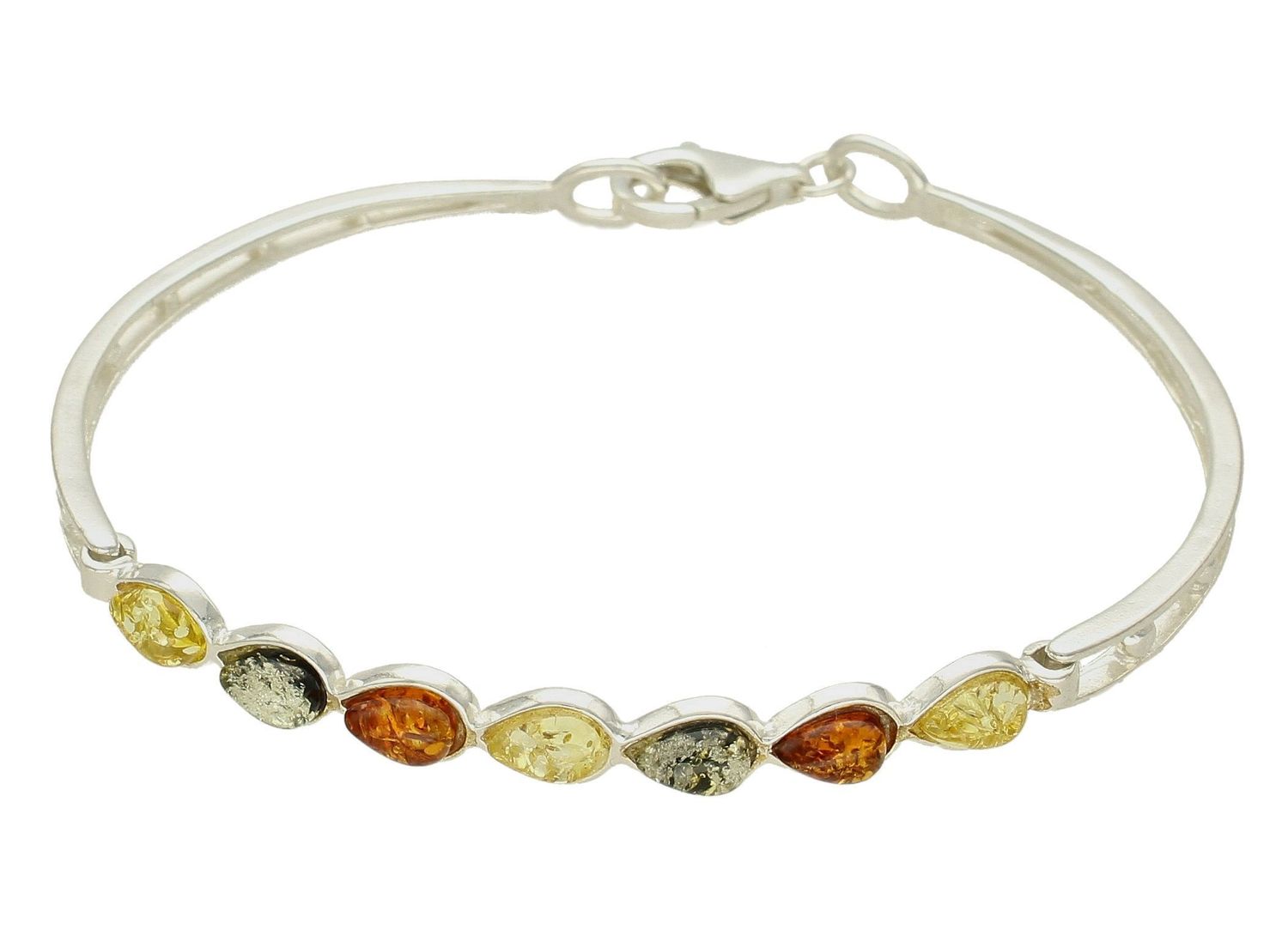 Bransoletka srebrna damska sztywna z kolorowymi bursztynami DIA-BRA-7075-925. Srebrna bransoletka z  przepięknymi bursztynami to propozycja od sklepu jubilerskiego Diament (2).jpg