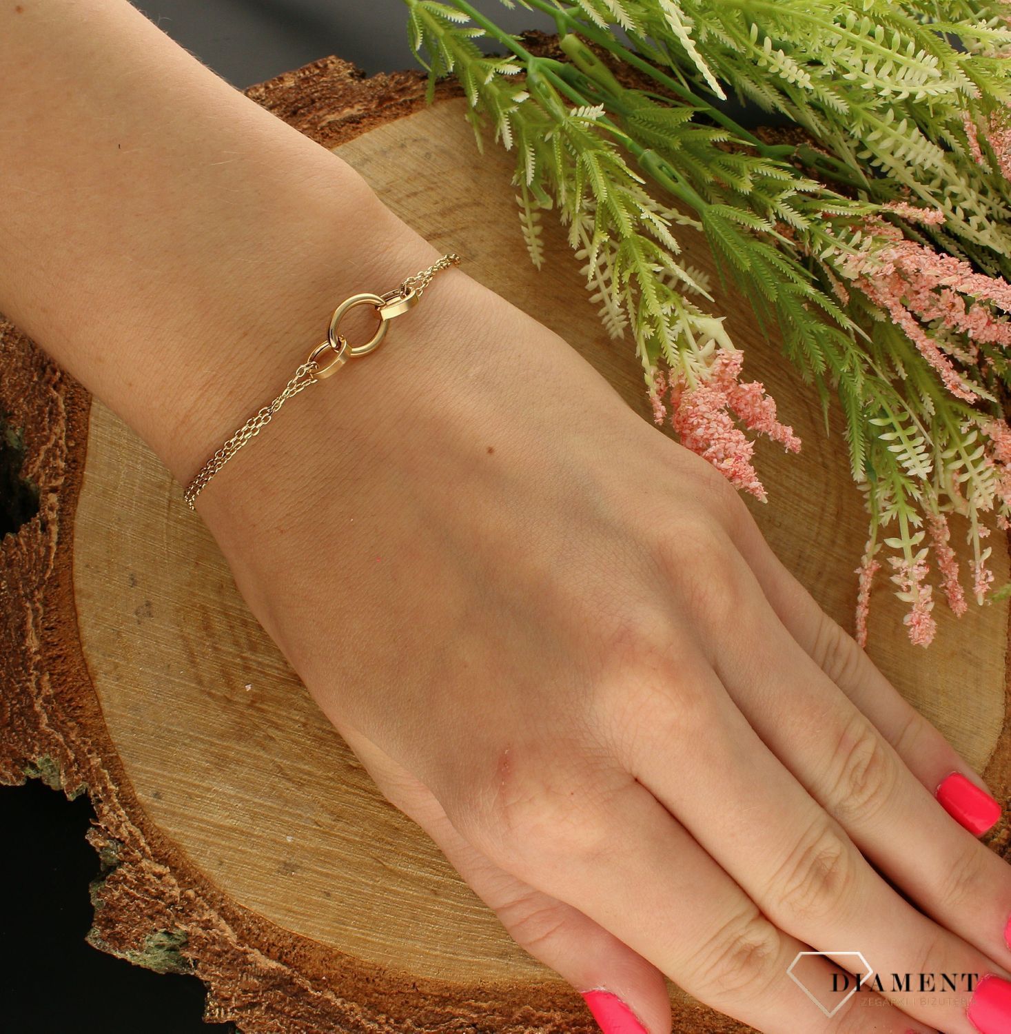 Złota bransoletka 585 podwójny łańcuszek DIA-BRA-7598-585 (1).jpg