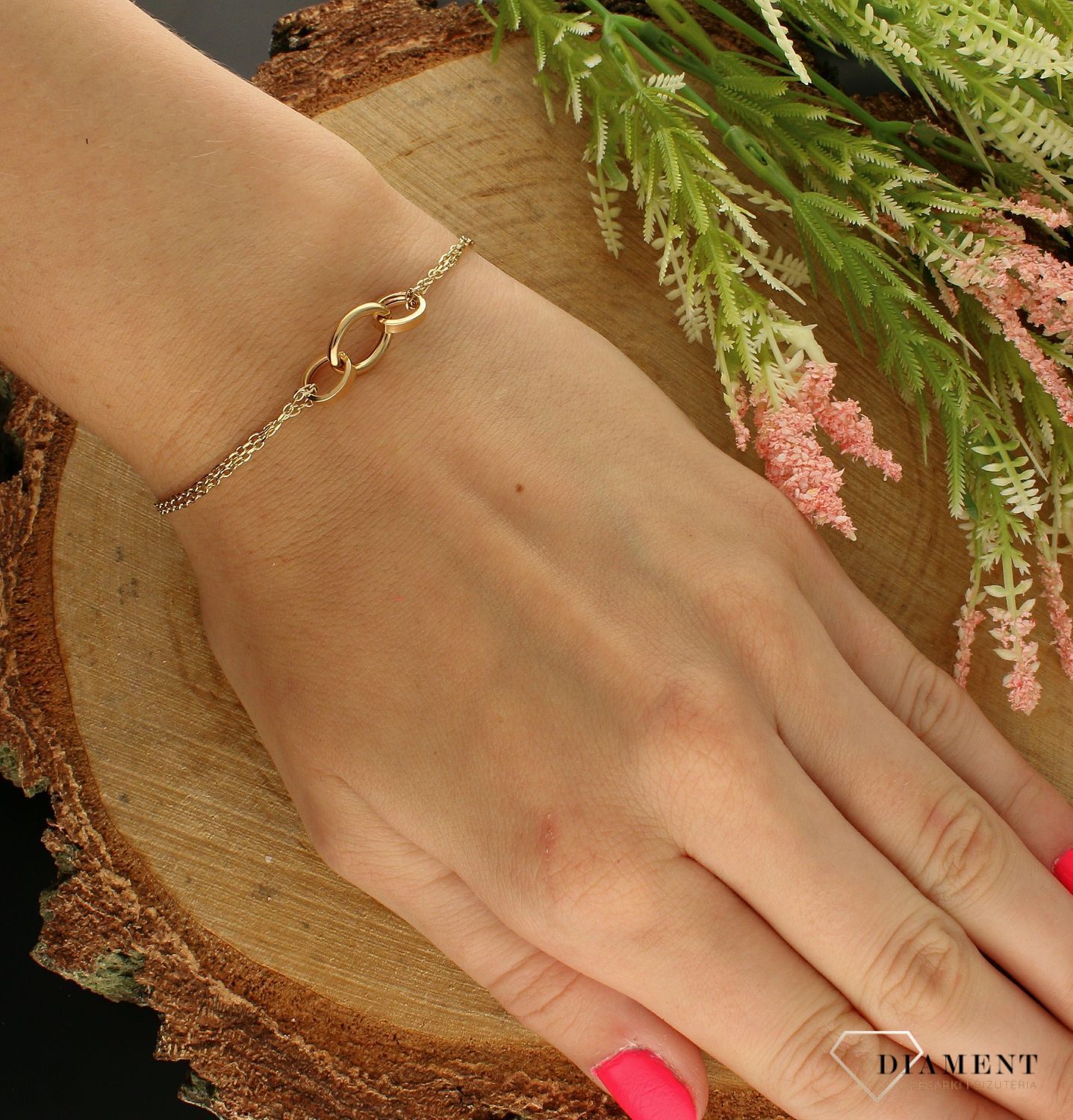 Złota bransoletka 585 podwójny łańcuszek DIA-BRA-7598-585 (1).jpg