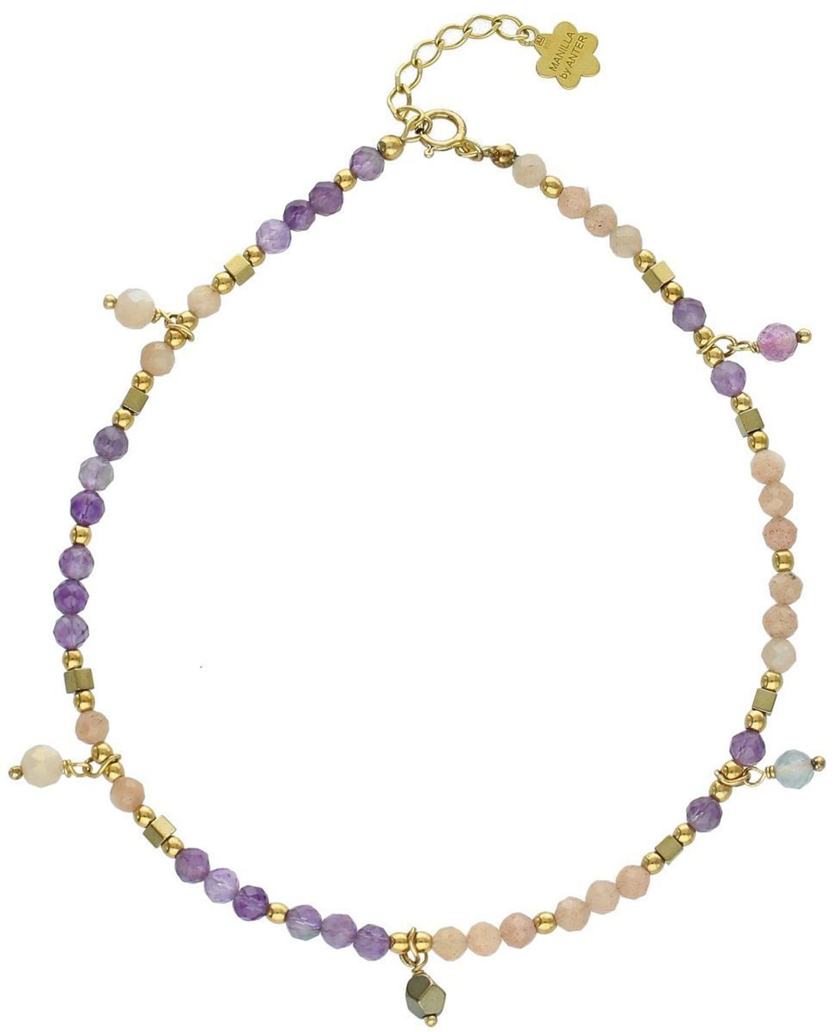 Srebrna bransoletka na kostkę Kamienie Naturalne Ametyst, Kamień słoneczny, Hematyt DIA-BRA-8007-925. Srebrna bransoletka na nogę. Bransoletka pozłacana na kostkę. Ozdoba na nogę. 1.jpg