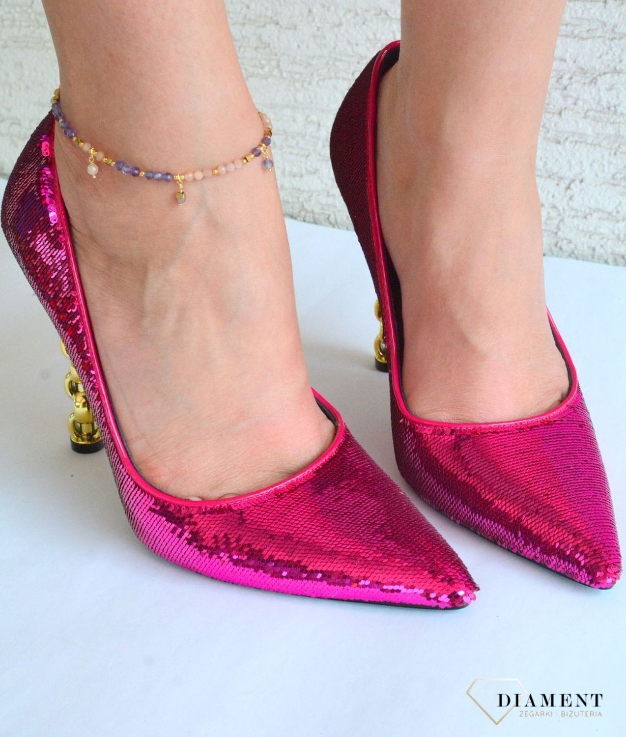 Srebrna bransoletka na kostkę Kamienie Naturalne Ametyst, Kamień słoneczny, Hematyt DIA-BRA-8007-925. Srebrna bransoletka na nogę. Bransoletka pozłacana na kostkę. Ozdoba na nogę. 1.jpg