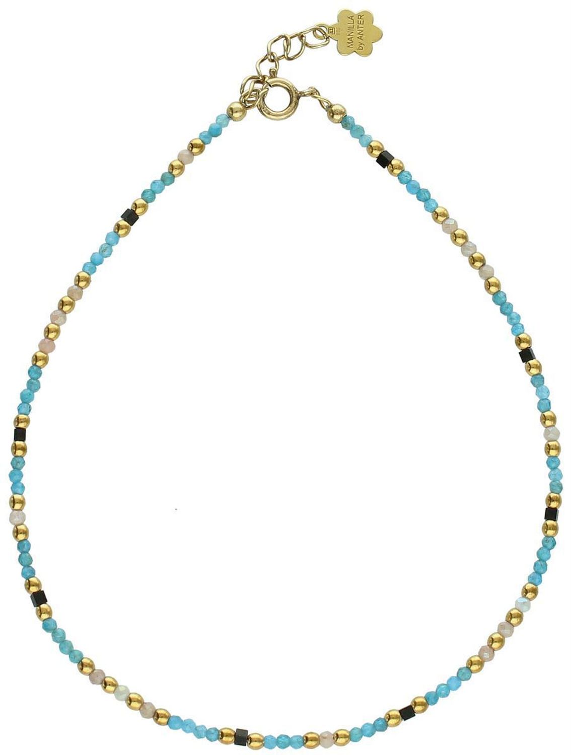 Bransoletka na nogę ze srebra 925 pozłacana z kamieniem słonecznym i apatytem. Lekka, regulowana i idealna na lato oraz wakacyjne wyjścia.1.jpg