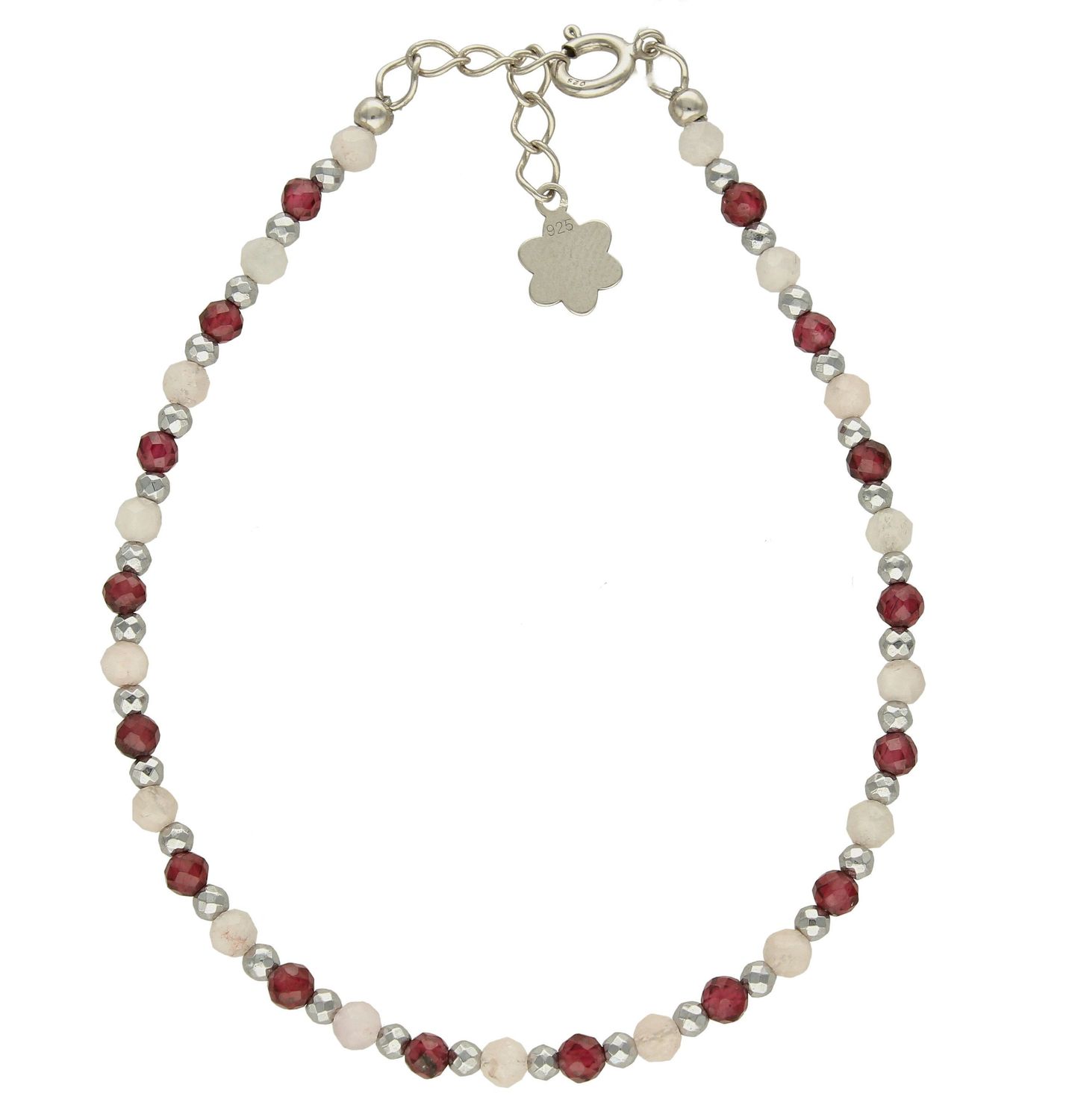 Bransoletka damska z hematytem, granatem i kunzytem DIA-BRA-8013-925.  Urocza bransoletka składająca się z drobnych kamieni naturalnych. Zastosowane kamienie w odcieniach fioletu i bieli oprócz pięknego wyglądu posiadają szer (1).jpg