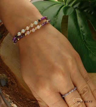 Bransoletka damska z ametystem i kwarcem różowym DIA-BRA-8015-925. Zastosowane kamienie w odcieniach fioletu bieli i złota  oprócz pięknego wyglądu posiadają szereg właściwości. Bransoletki z kamieniami naturalnymi od lat za.jpg
