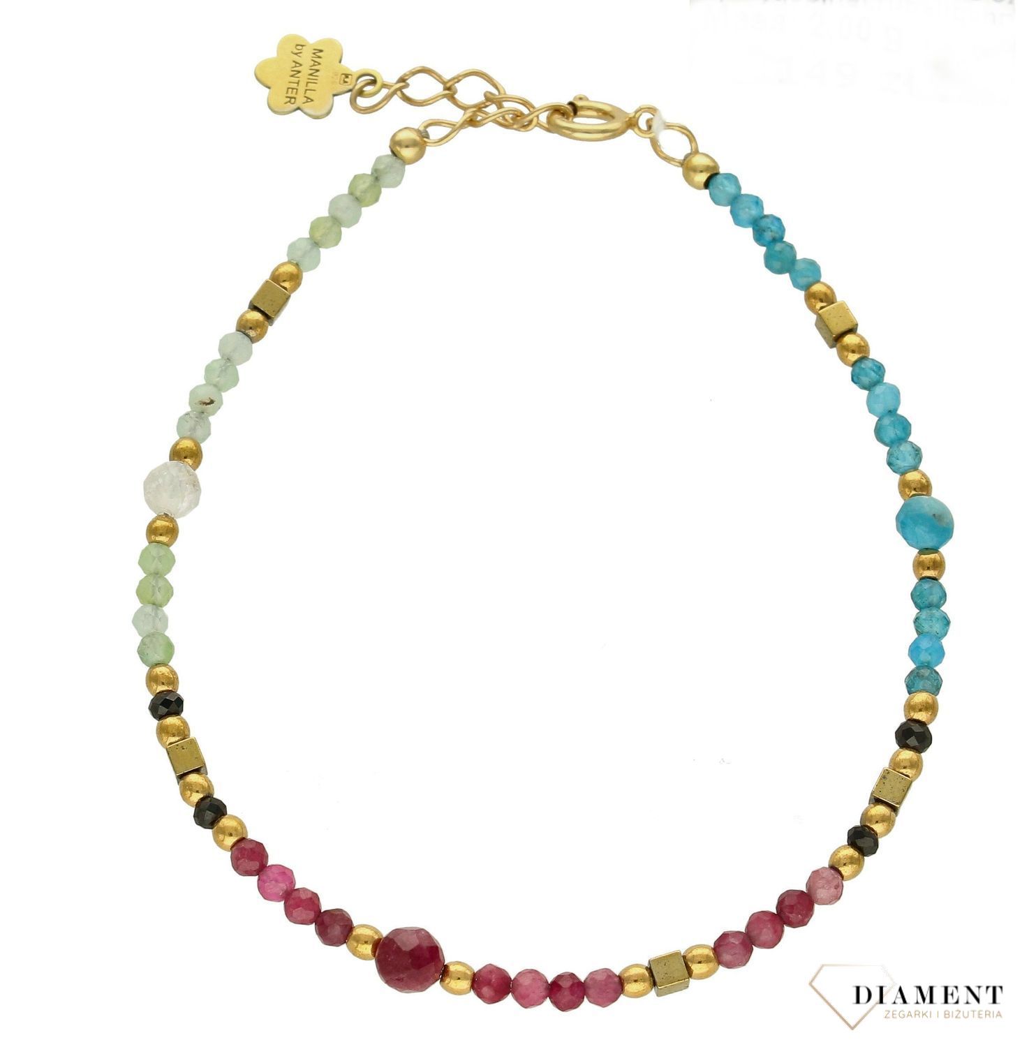 Bransoletka damska z apatytem,spinelem,rubelitem i chryzoprazem DIA-BRA-8016-925. Urocza bransoletka składająca się z drobnych kamieni naturalnych. Zastosowane kamienie w  czerwonym i zielonym kolorze oprócz pięknego wyglądu p (1).jpg