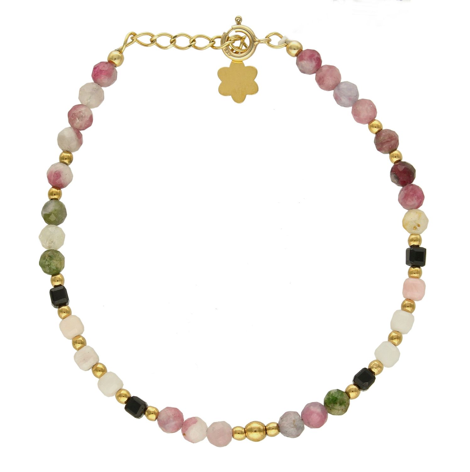 Bransoletka damska z opalem i turmalinem DIA-BRA-8020-925. Urocza bransoletka składająca się z drobnych kamieni naturalnych. Zastosowane kamienie w kolorze mleczny, zielonym i różówym oprócz pięknego wyglądu posiadają szereg  (1).jpg