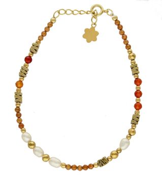Bransoletka damska z perłę,agatem i hesonitem DIA-BRA-8025-925. Urocza bransoletka składająca się z drobnych kamieni naturalnych. Zastosowane kamienie w odcieniach złota i czerwieni oprócz pięknego wyglądu posiadają szereg wł (1).jpg