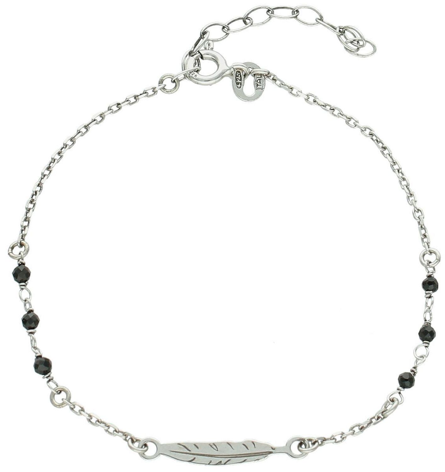 Bransoletka damska srebrna próba 925, piórko  z czarnymi koralikami, DIA-BRA-80451A-925 1.jpg