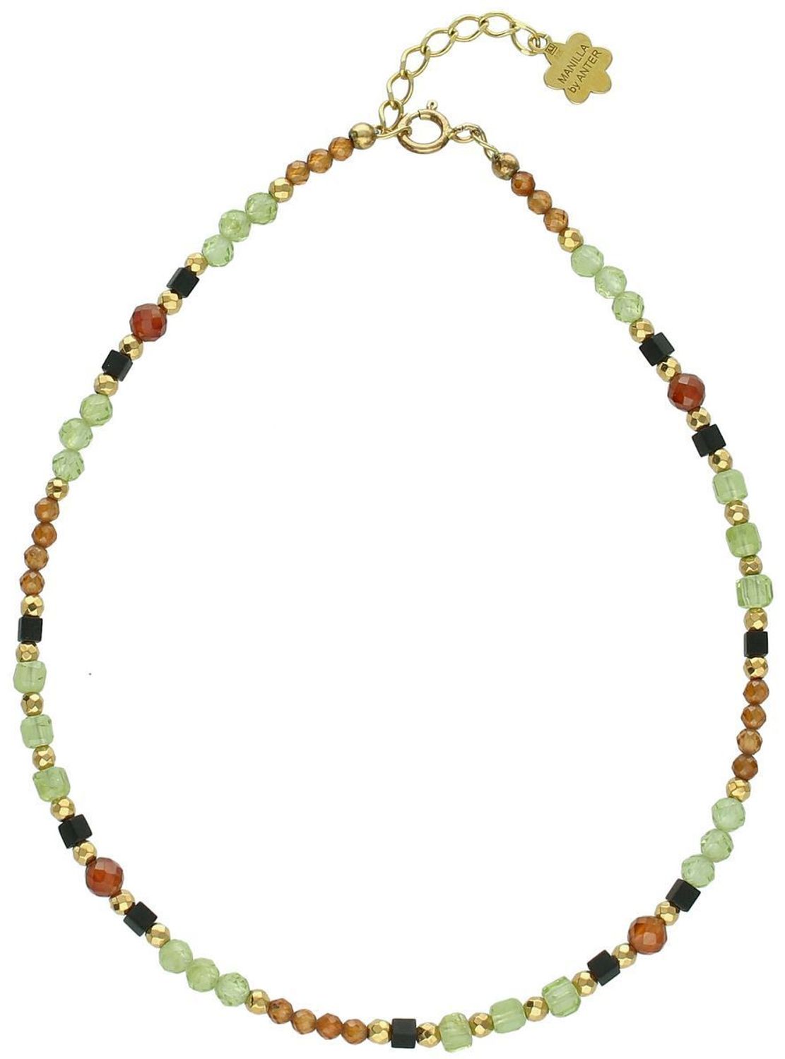 Srebrna bransoletka na nogę z oliwinem i hessonitem. Delikatny łańcuszek z koniczynką, regulowana długość, idealna na lato i wakacje.1.jpg