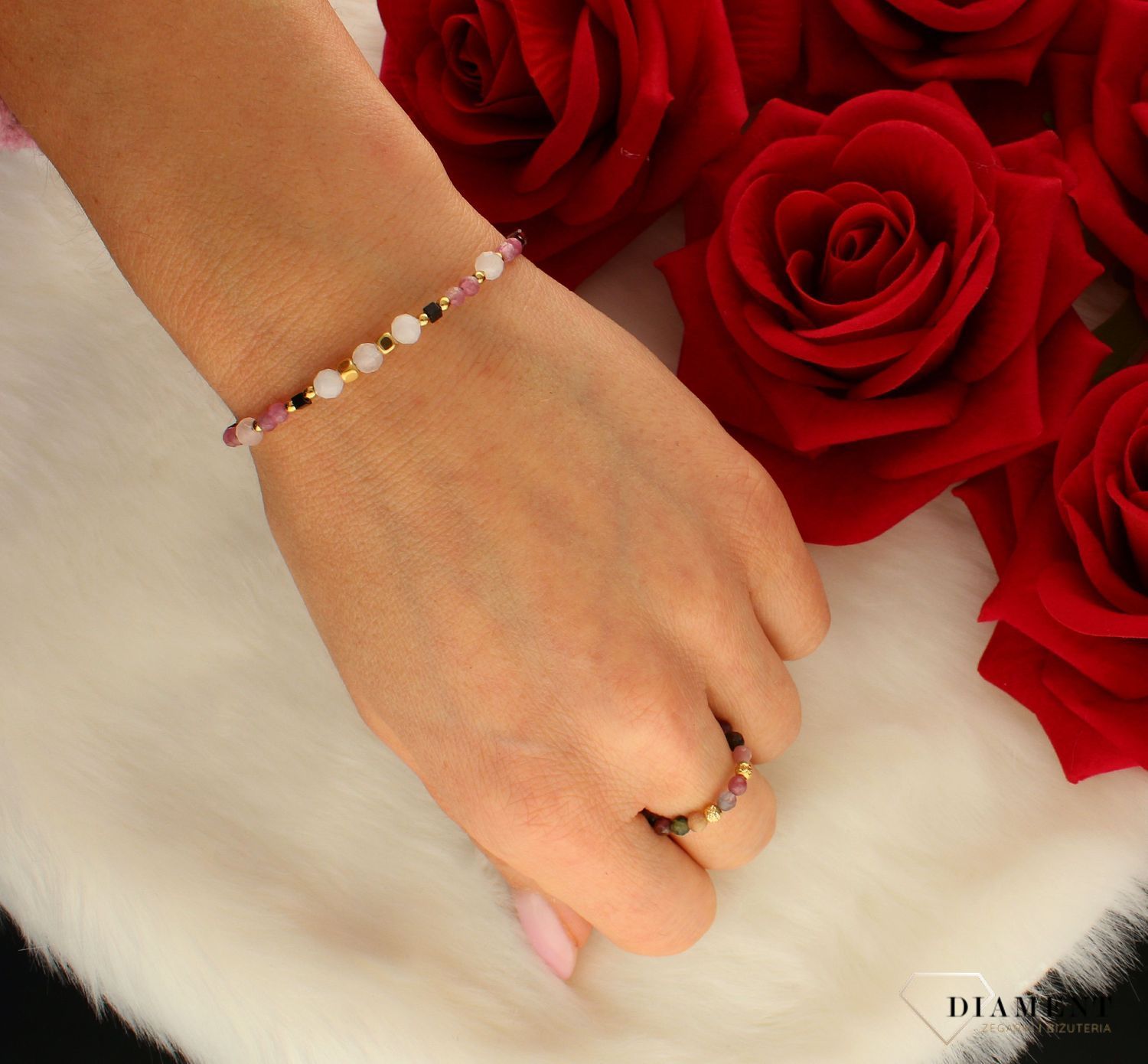 Bransoletka damska kamienie naturalne kwarc, opal, granat, turmalin DIA-BRA-8053-925. Bransoletka z koralikami. Kolorowa bransol.jpg