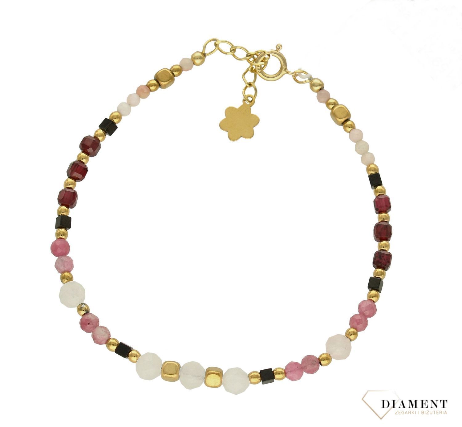 Bransoletka damska kamienie naturalne kwarc, opal, granat, turmalin DIA-BRA-8053-925. Bransoletka z koralikami. Kolorowa bransol.jpg