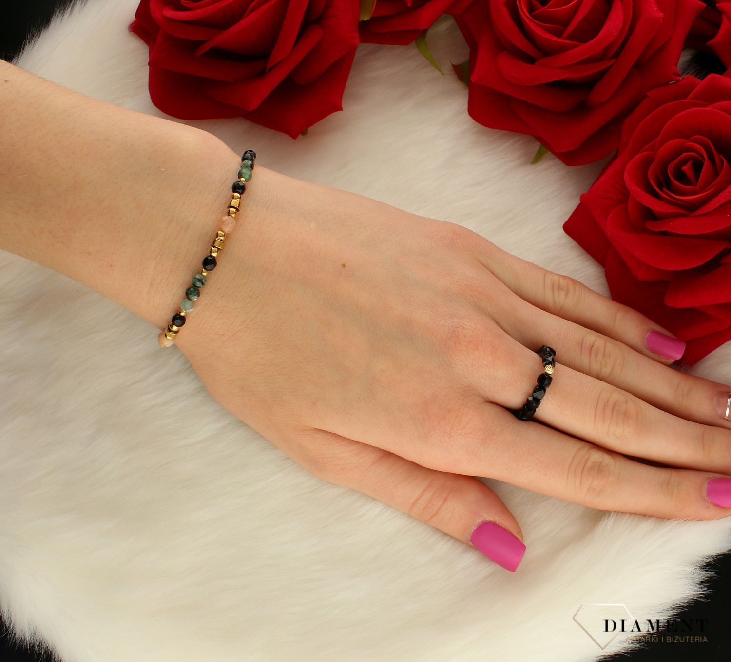 Bransoletka damska kamienie naturalne szmaragd, spinel DIA-BRA-8054-925. damska modna bransoletka. Bransoletka influencerek. Bra.jpg