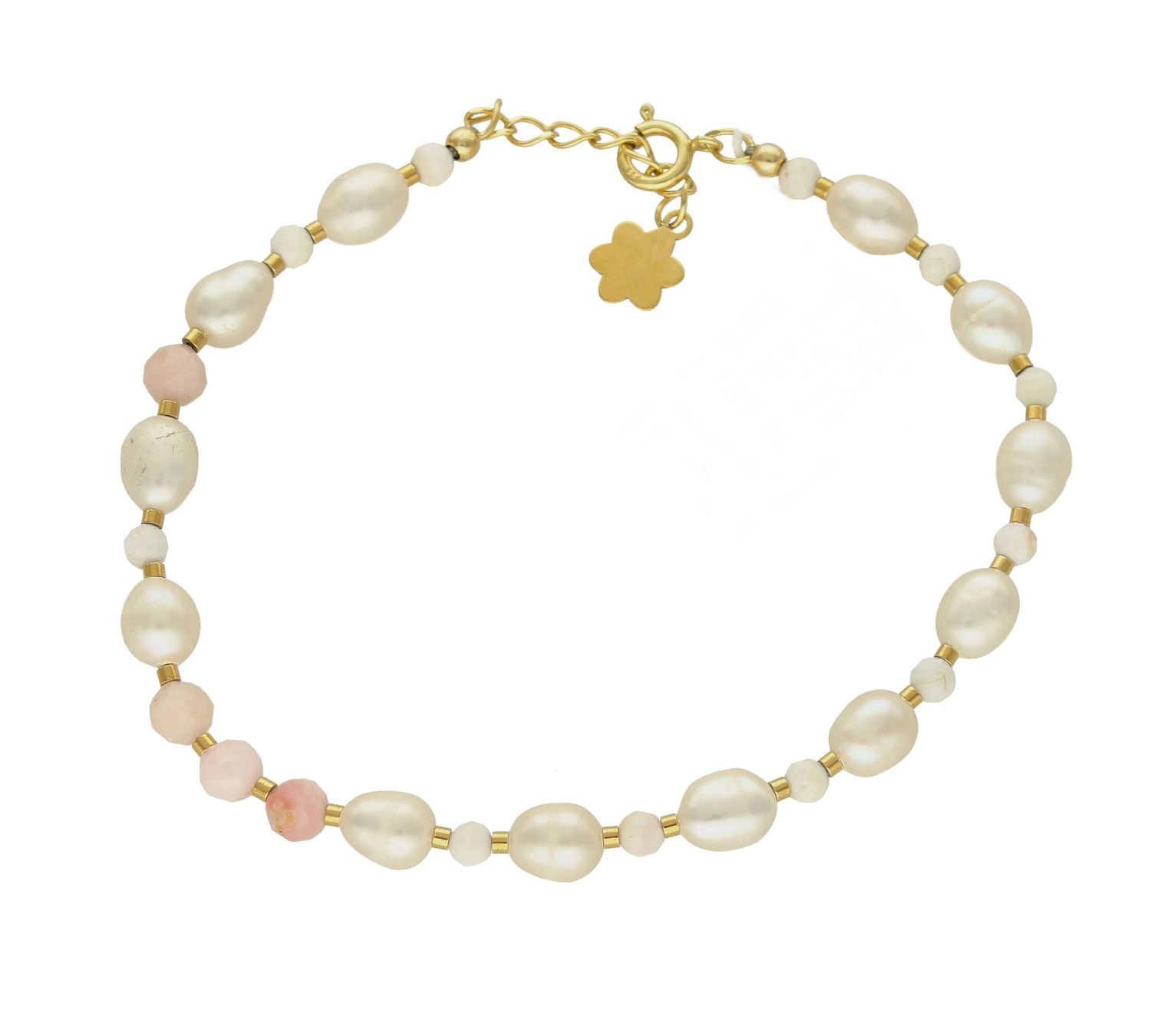 Bransoletka damska srebrna z kamieniami perła, opal DIA-BRA-8055-925. Urocza bransoletka składająca się z drobnych kamieni naturalnych. Zastosowane kamieni w kolorze różowym oprócz pięknego wyglądu posiadają szereg właściwości (1).jpg