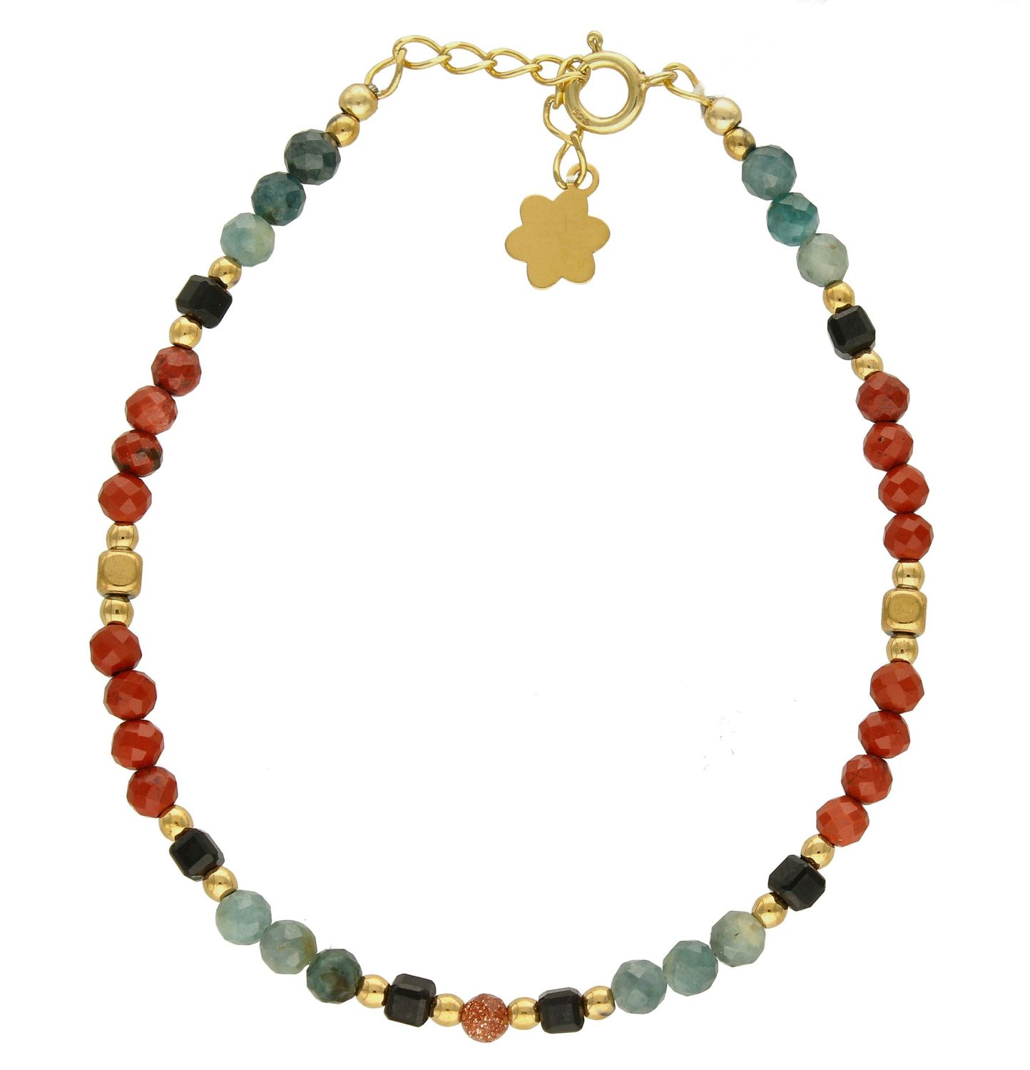 Bransoletka damska z jaspisem, turmalinem i piaskiem pustyni DIA-BRA-8057-925. Urocza bransoletka składająca się z drobnych kamieni naturalnych. Zastosowane kamienie w odcieniach zieleni i czerwieni oprócz pięknego wyglądu po (1).jpg