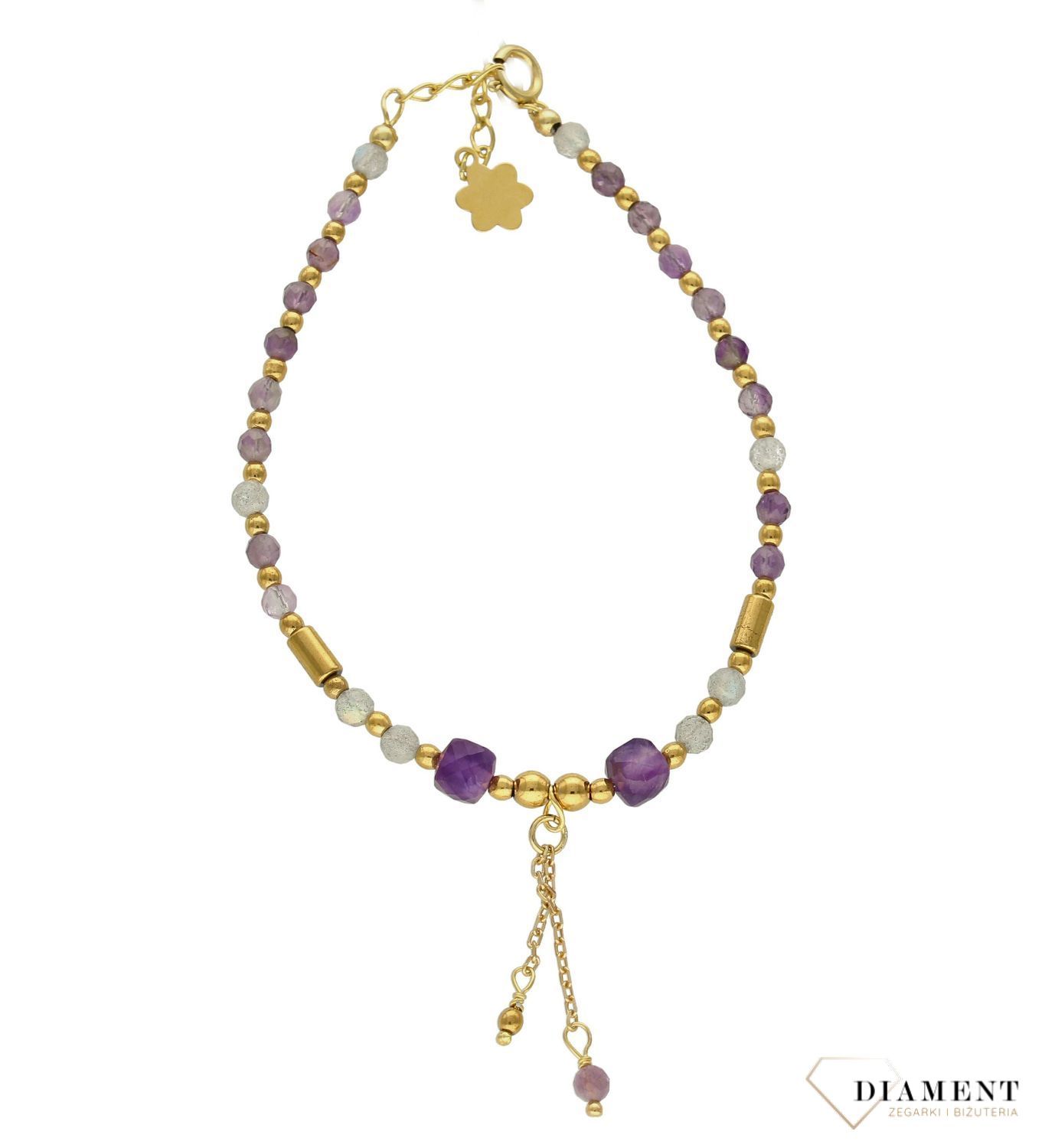 Bransoletka damska kamienie naturalne labradoryt, ametyst DIA-BRA-8064-925. Bransoletka z koralików. Na prezent. Kolorowa branso.jpg