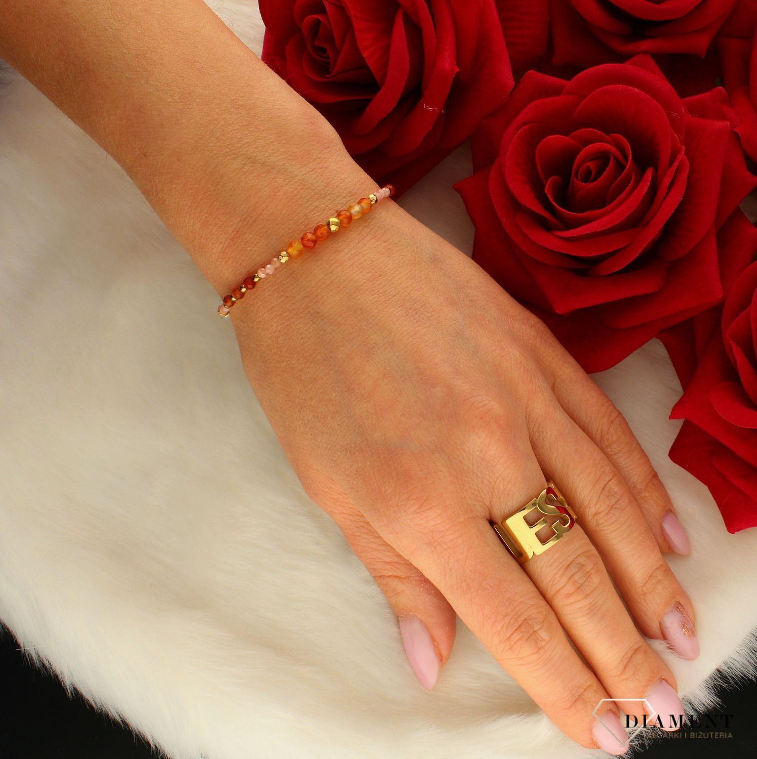 Bransoletka damska kamienie naturalne agat, opal, karneol DIA-BRA-8066-925. Bransoletka z koralików. Bransoletka na lato. Biż.jpg