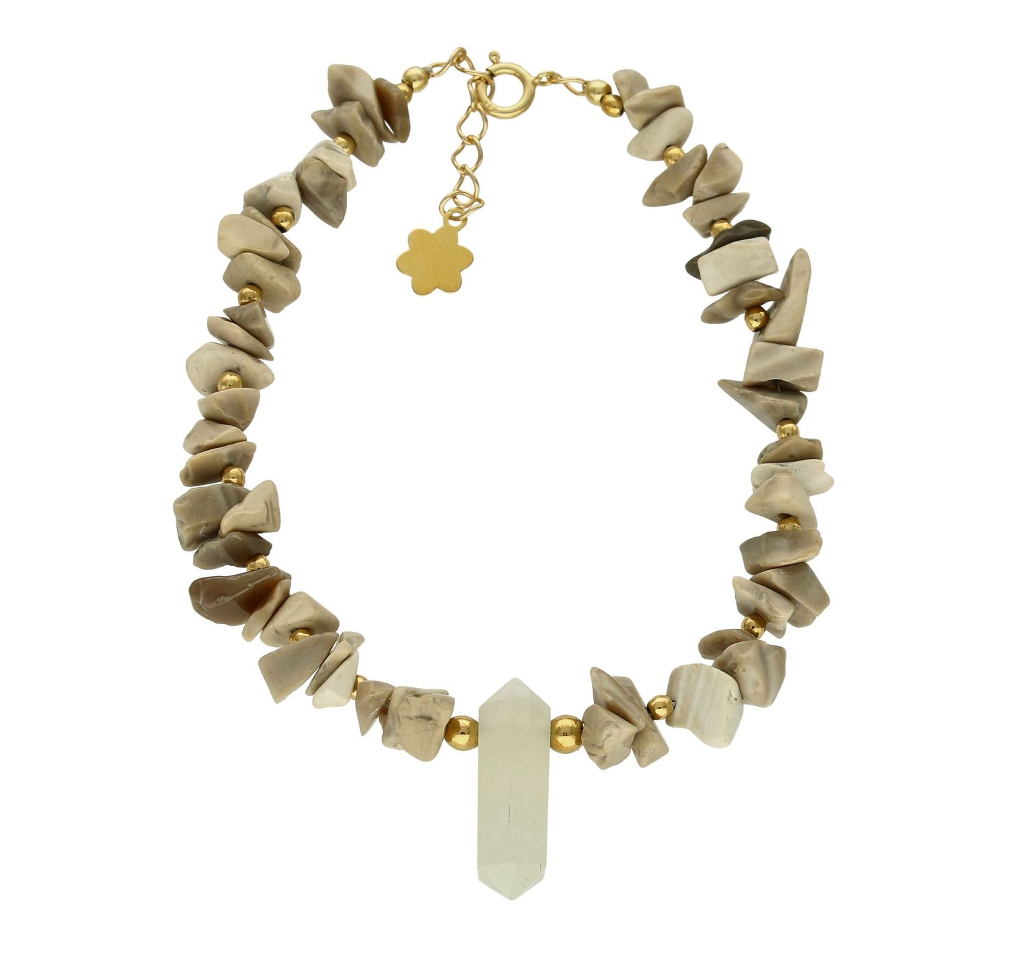 Urocza bransoletka składająca się z drobnych kamieni naturalnych. Zastosowane kamienie w odcieniu beżowym oprócz pięknego wyglądu posiadają szereg właściwości.  (2).jpg