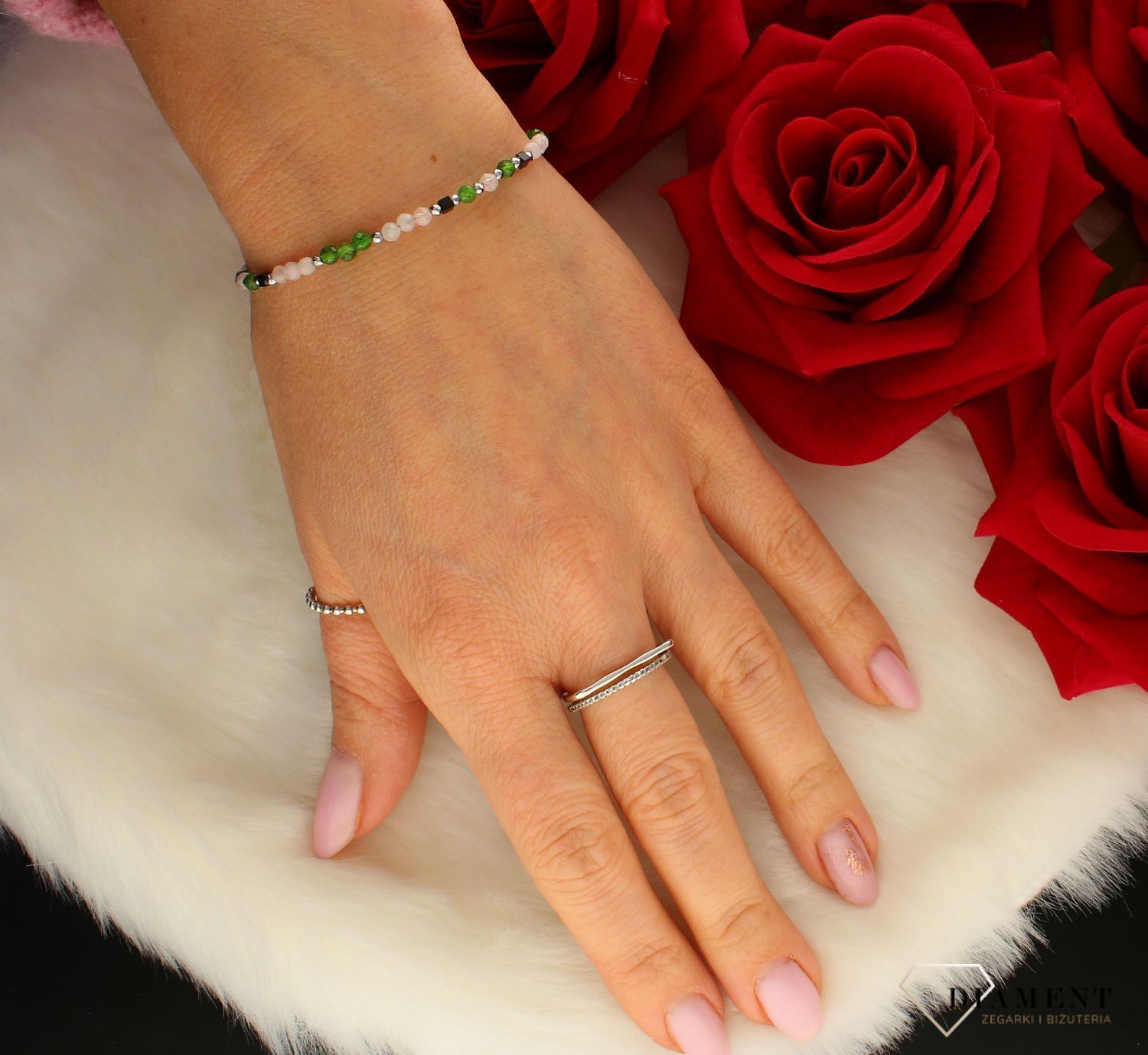 Bransoletka damska kamienie naturalne diopsyd, kunzyt, hematyt DIA-BRA-8112-925. Bransoletka z koralików. Na prezent. Kolorowa.jpg