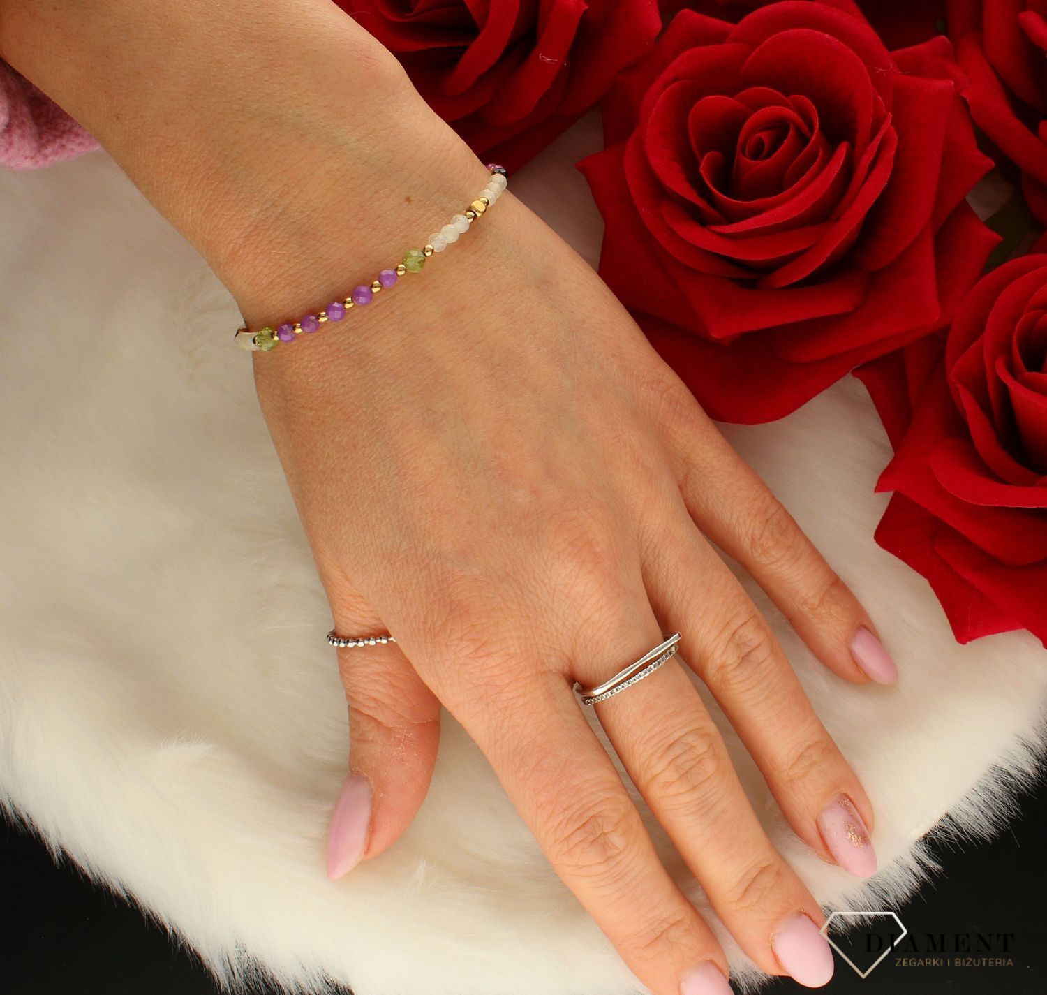 Bransoletka damska kamienie naturalne jadeit, oliwin DIA-BRA-8116-925. Bransoletka z koralików. Na prezent. Kolorowa bransolet.jpg