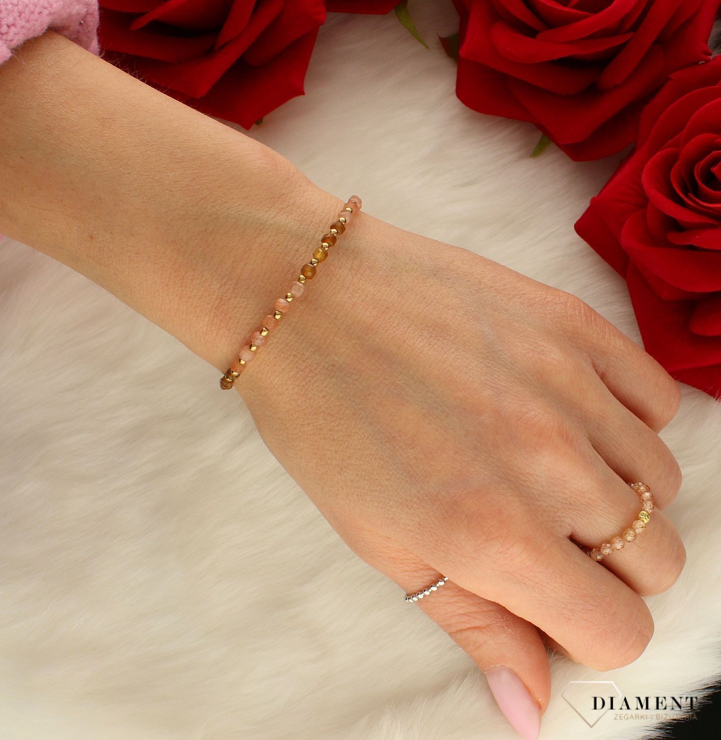 Bransoletka damska kamienie naturalne turmalin, kamień słoneczny DIA-BRA-8120-925. damska modna bransoletka. Bransoletka influen.jpg