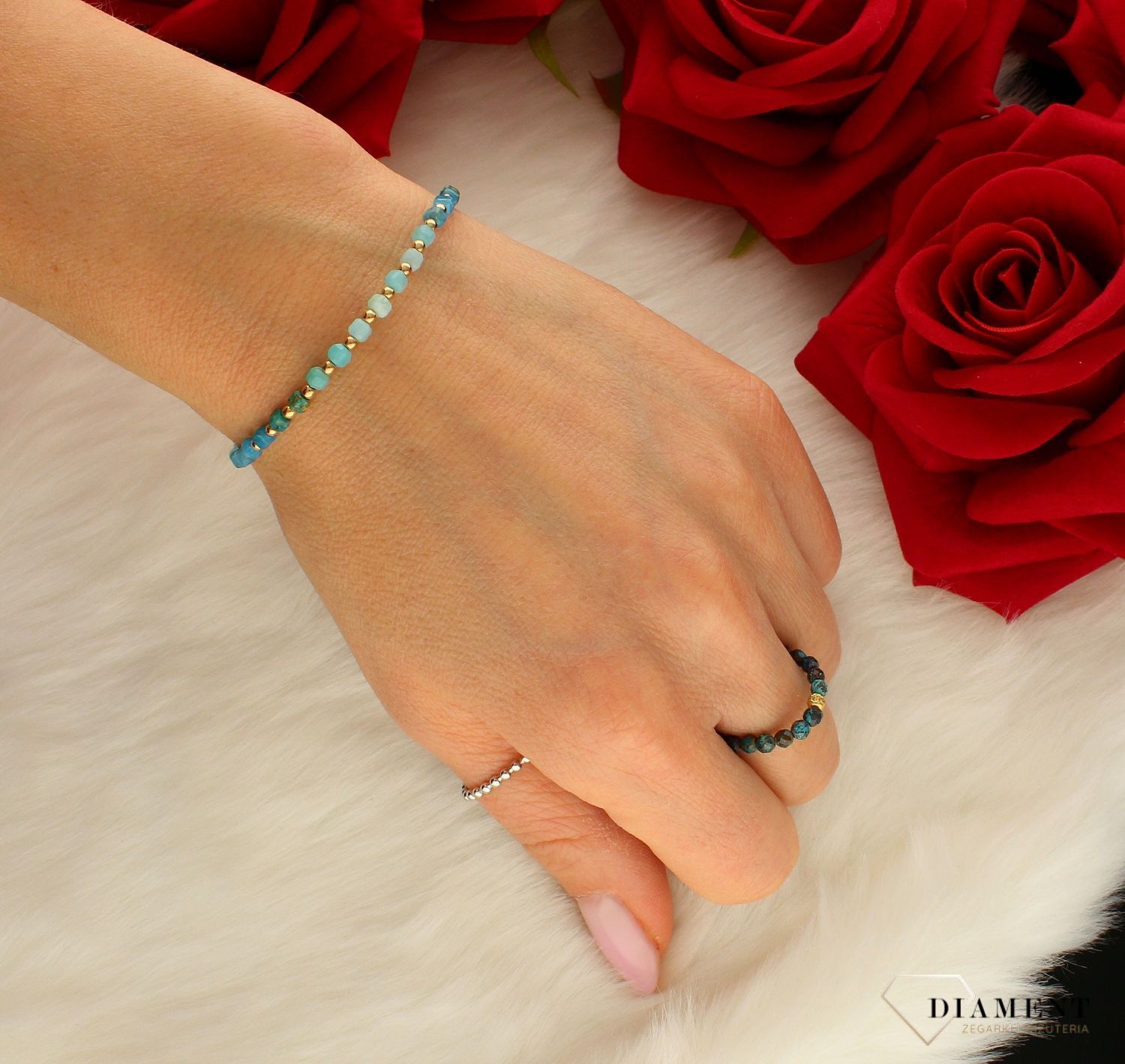 Bransoletka damska kamienie naturalne apatyt, amazonit, chryzokola DIA-BRA-8121-925. damska modna bransoletka. Bransoletka influ.jpg