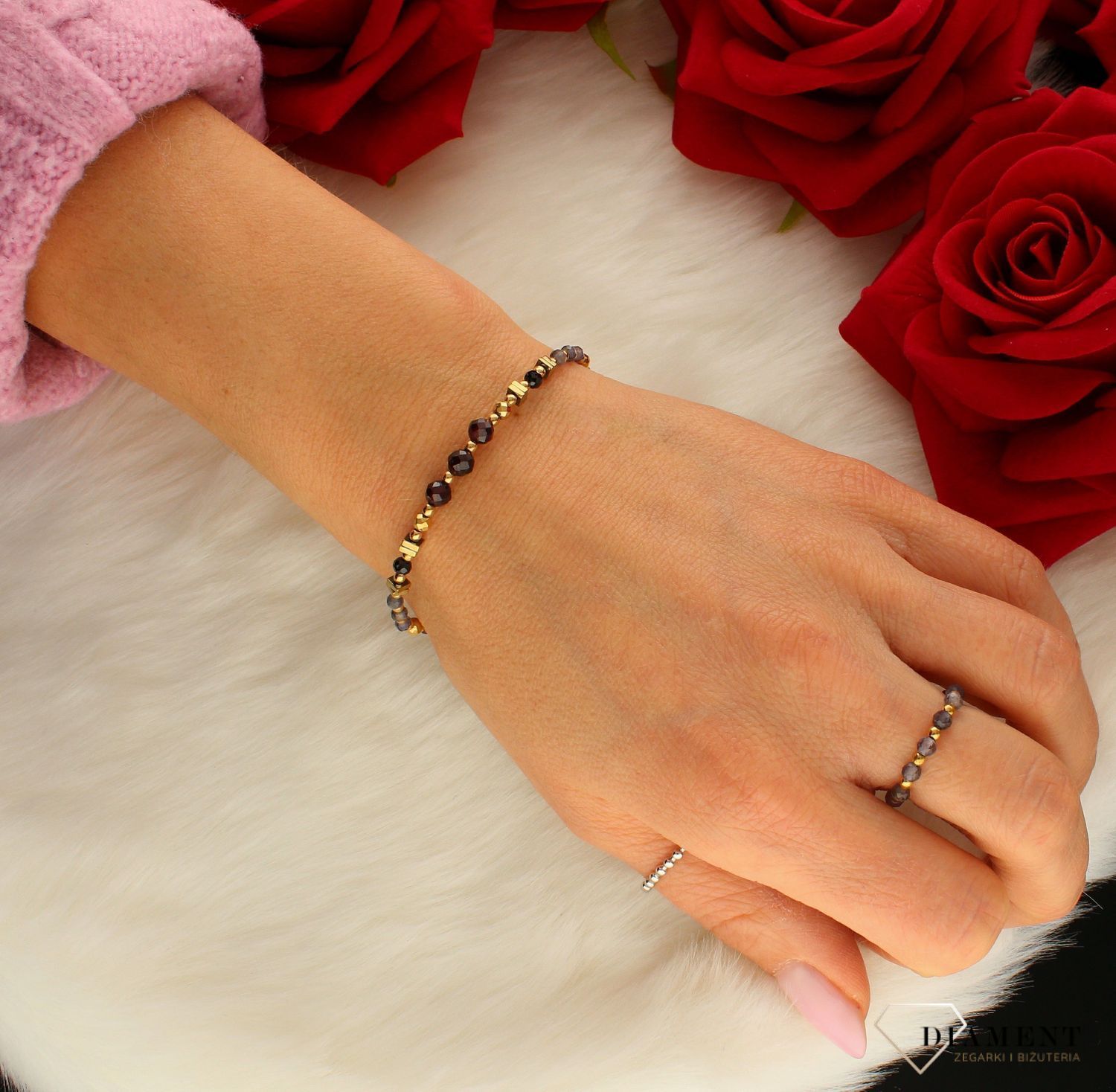 Bransoletka damska kamienie naturalne granat, iolit DIA-BRA-8127-925. damska modna bransoletka. Bransoletka influencerek. Branso.jpg