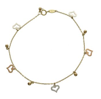 Złota bransoletka celebrytka łańcuszek z wiszącymi serduszkami DIA-BRA-8140-585 (3).jpg
