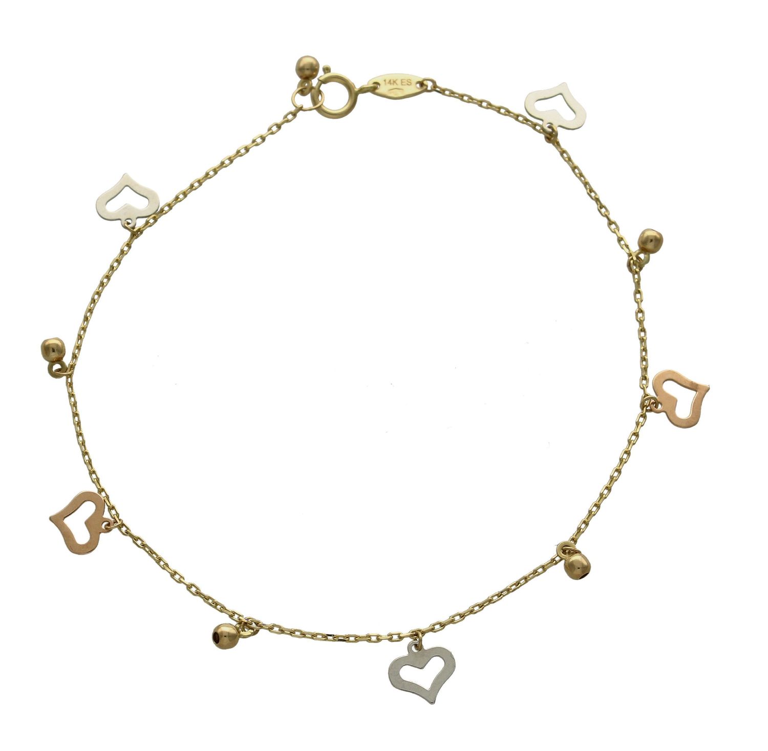 Złota bransoletka celebrytka łańcuszek z wiszącymi serduszkami DIA-BRA-8140-585 (3).jpg