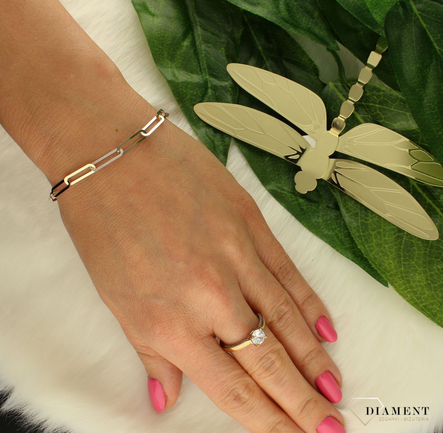 Złota bransoletka damska 585 podłużne ogniwa białe i żółte złoto DIA-BRA-8141-585 (1).jpg