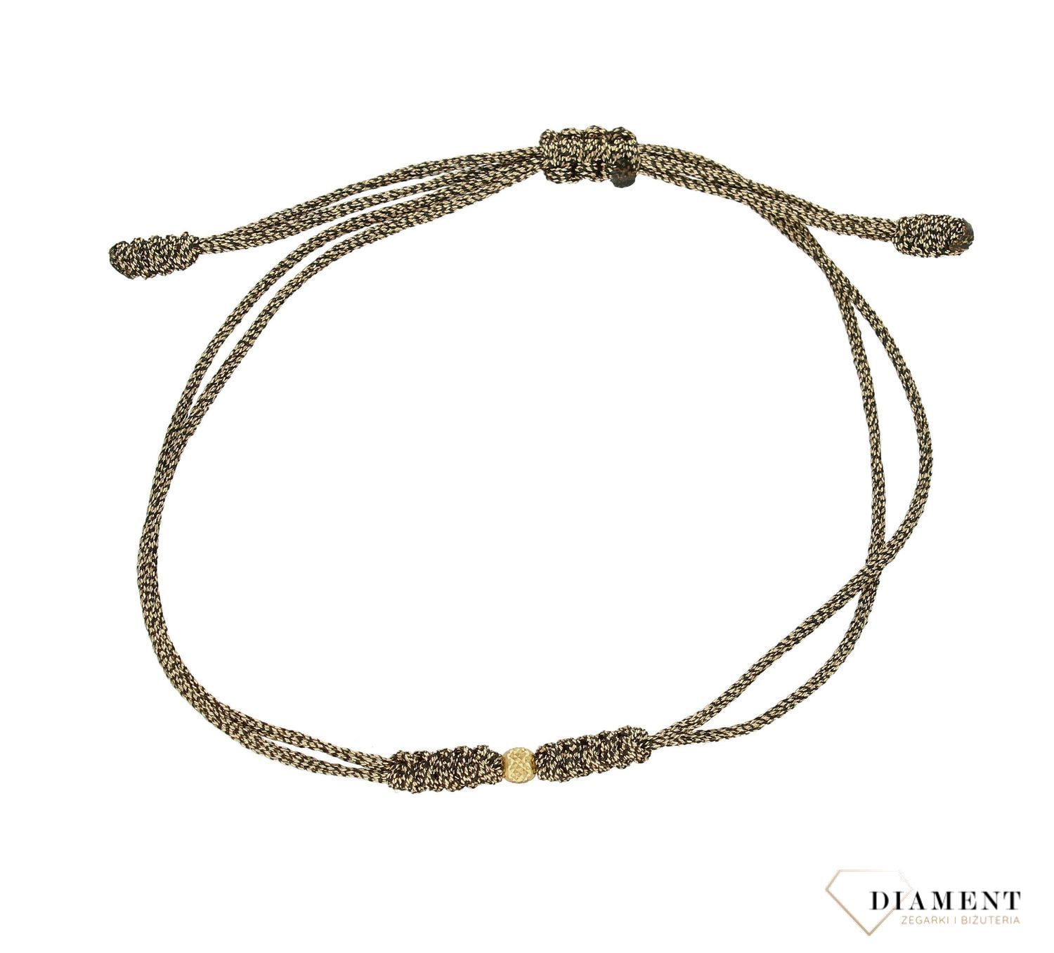 Złota bransoletka na sznureczku “Złota kuleczka” 585 DIA-BRA-8183GOLD-585. Brokatowy sznurek bransoletka. Złota tania bransoletk.jpg
