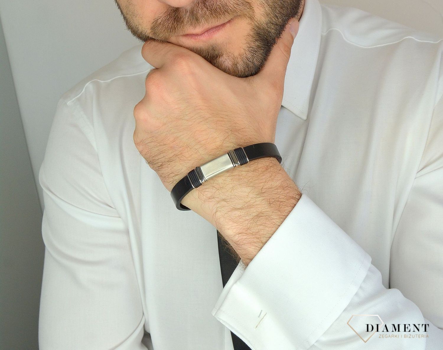 Bransoletka męska czarna skóra z blaszką do graweru DIA-BRA-8336-STAL.jpg