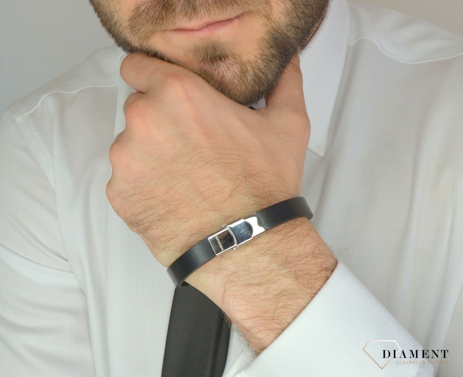 Bransoletka męska czarna skóra z blaszką do graweru DIA-BRA-8336-STAL.jpg