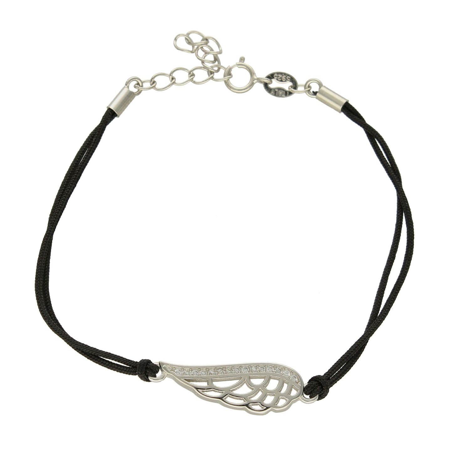 Bransoletka damska srebrna na sznureczku czarnym skrzydełko DIA-BRA-83366BLACK-925. Bransoletka na sznureczku czarnym ze skrzydełkiem. Biżuteria ta będzie wspaniałym upominkiem dla każdej osoby. Bransoletka na sznureczku (1).jpg