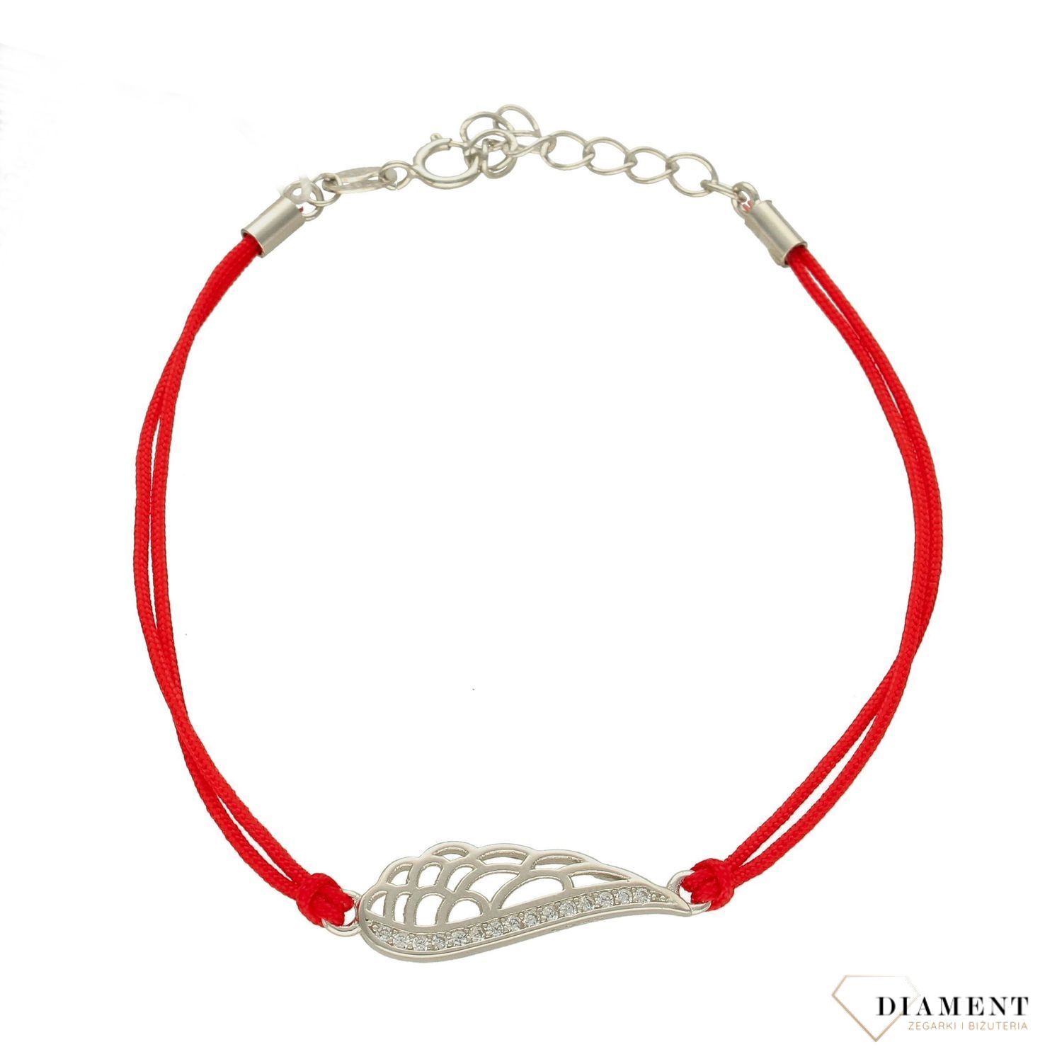 Bransoletka srebrna skrzydło na czerwonym sznureczku  925 DIA-BRA-83366RED-925. Bransoletka na prezent. Bransoletka na szczęście. Motyw skrzydła. Biżuteria srebrna na prezent.jpg