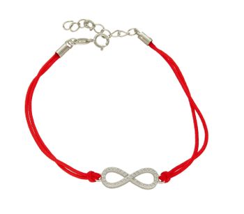 Bransoletka srebrna na czerwonym sznureczku znak nieskończoności z cyrkoniami DIA-BRA-83369RED-925. Biżuteria wykonana z najwyższej jakości srebra próby 925. Modny motyw znaku nieskończoności to doskonały dodatek do każdej s.jpg