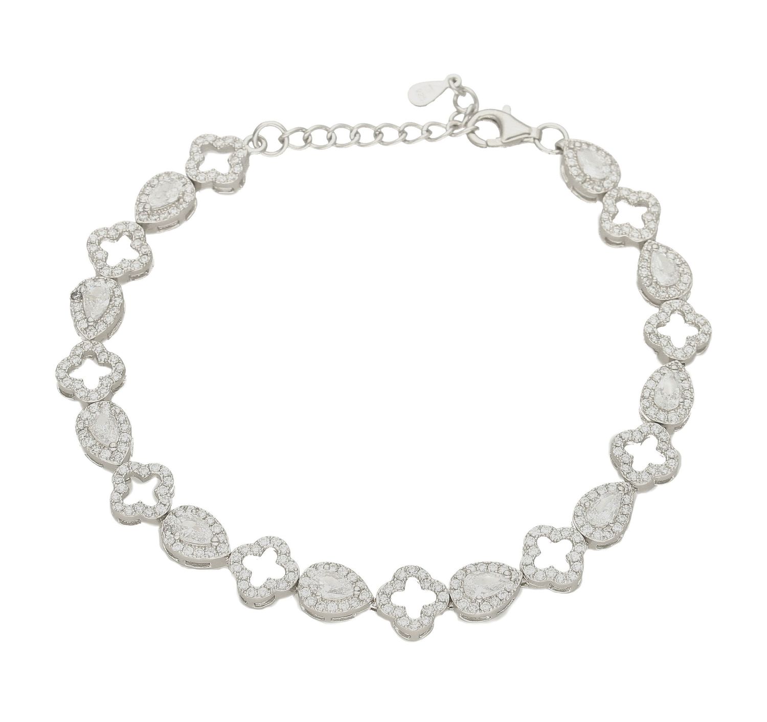 Srebrna bransoletka damska z cyrkoniami DIA-BRA-8552-925. Niesamowita bransoletka wykonana z najwyższej próby srebra z subtelnym motywem kwiatka i łezki w cyrkoniach.  (1).jpg