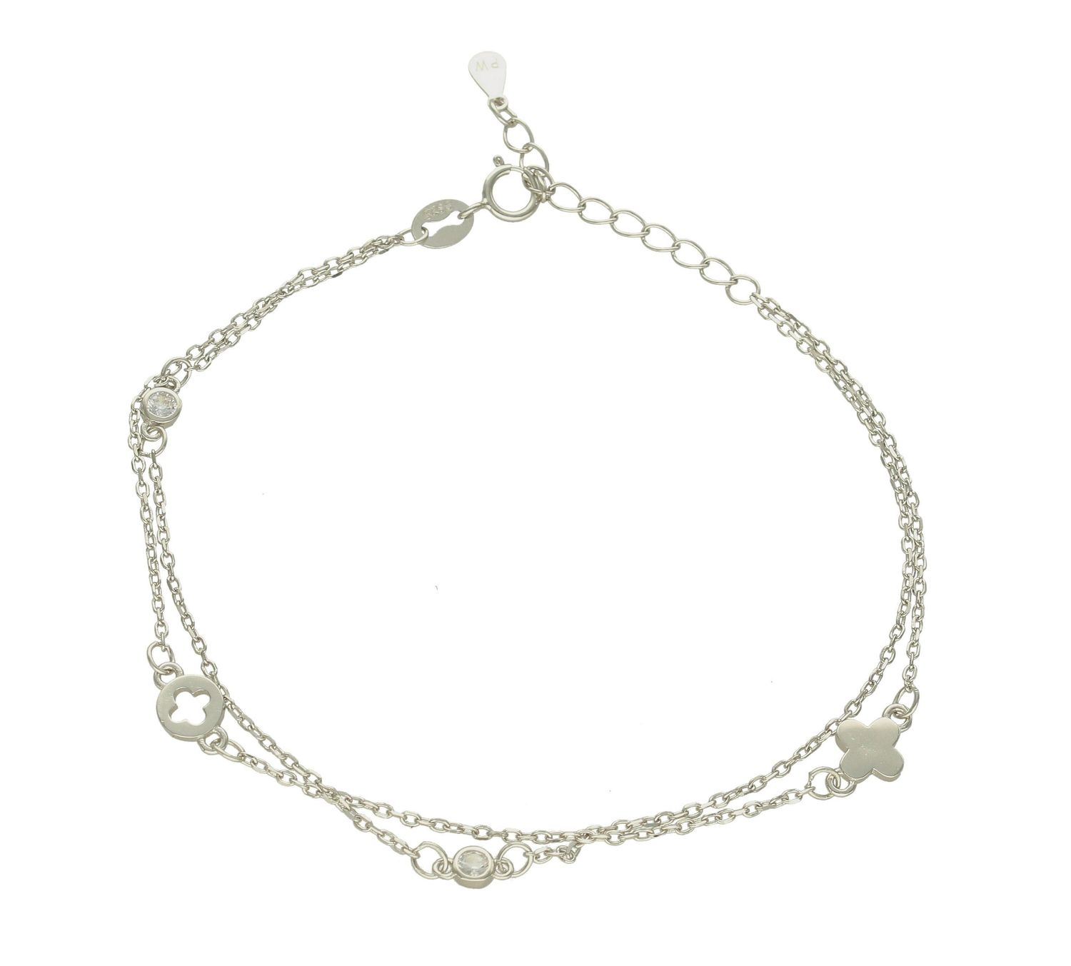 Srebrna bransoletka z cyrkoniami DIA-BRA-8556-925. Niesamowita bransoletka wykonana z najwyższej próby srebra z subtelnym elementem małych cyrkonii i kwiatka .   (1).jpg