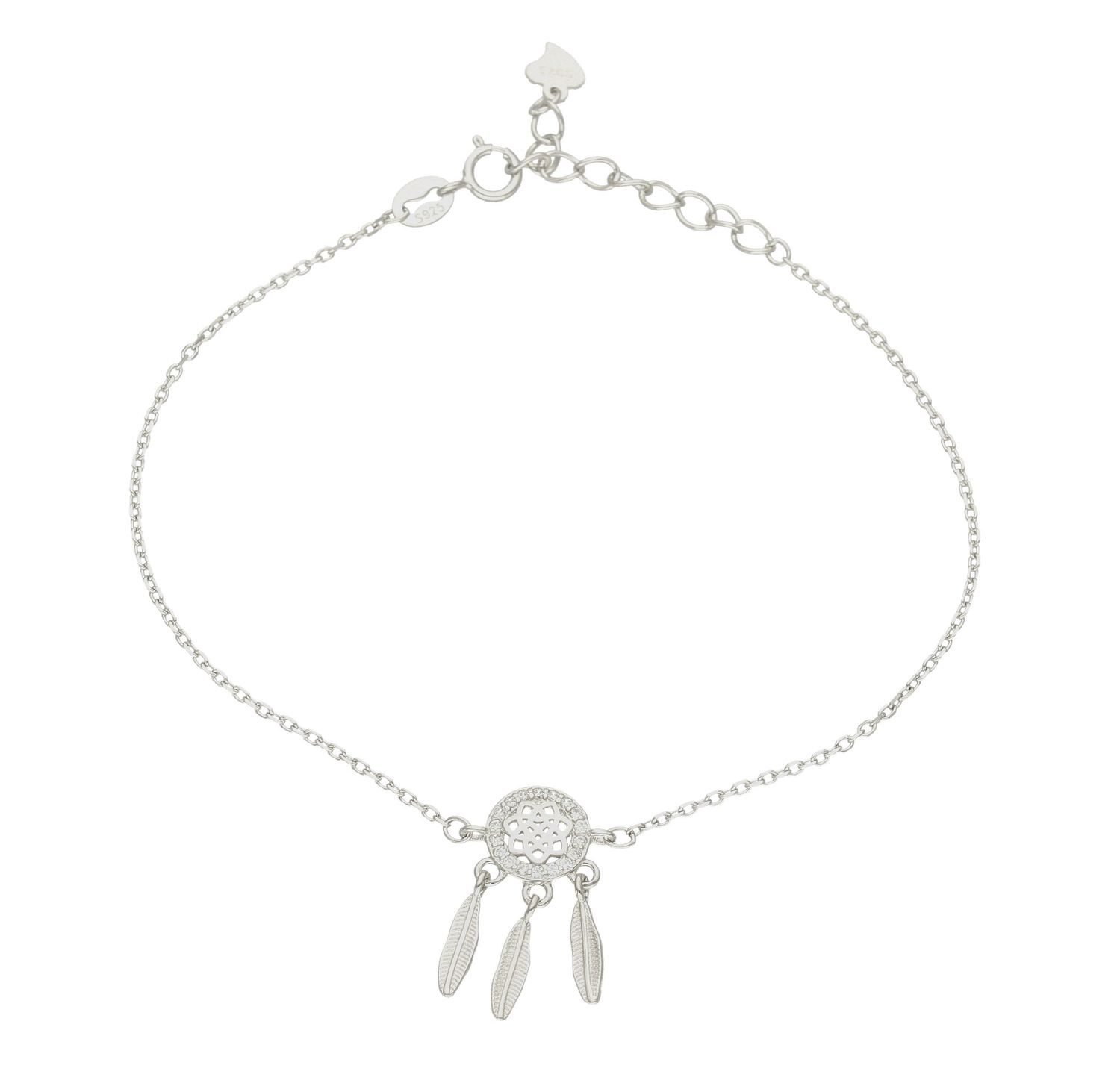 Srebrna bransoletka z listkami DIA-BRA-8561-925. Niesamowita bransoletka wykonana z najwyższej próby srebra z subtelnym elementem kółeczka w cyrkoniach i listkami . Ideal.jpg