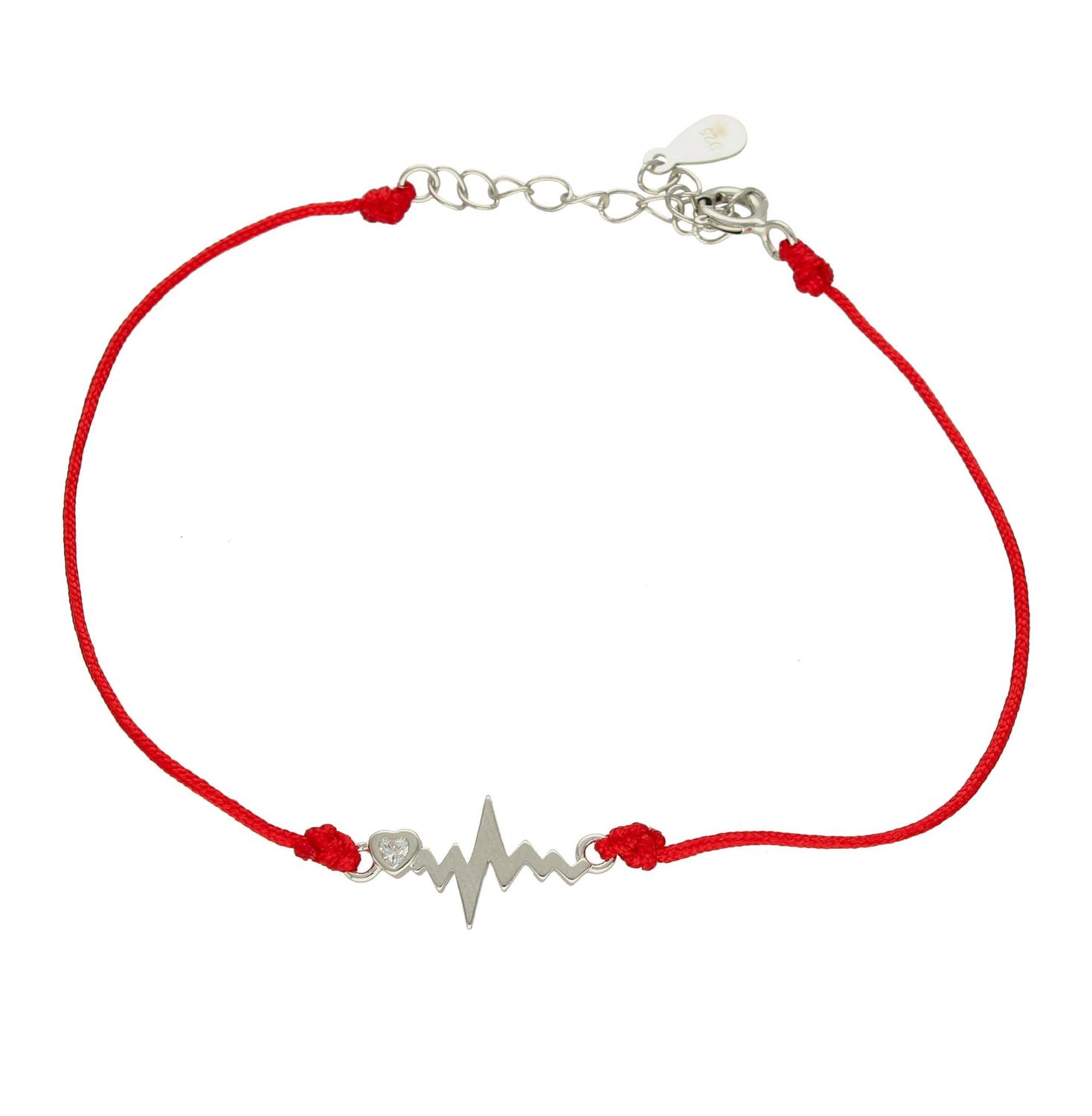 Bransoletka damska na czerwonym sznureczku z linią życia EKG DIA-BRA-8564-925.  Biżuteria wykonana z najwyższej jakości srebra próby 925. Modny motyw linii życia to dosko (1).jpg