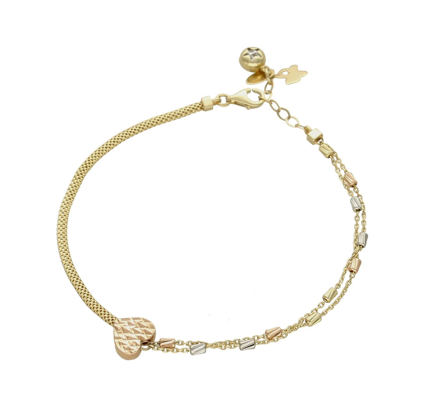 Złota bransoletka damska 585 z ozdobnymi elementami DIA-BRA-8578-585. Złota bransoletka damska 585 z ozdobnymi elementami. Bransoletka celebrytka wykonana z najwyższej jakości złota próby 585. Niezwykły blask szlachetnego kruszcu (1).jpg