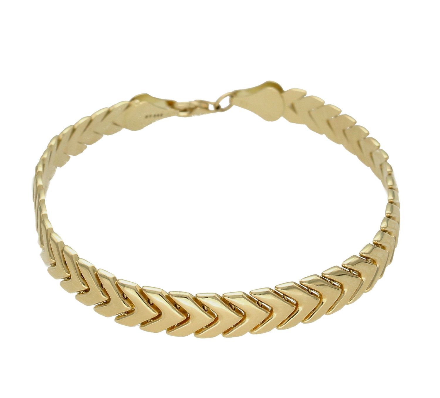 Złota damska bransoletka 585 o modnym splocie DIA-BRA-8579-585.  Elegancka bransoleta zapinana jest na wygodny karabińczyk. Elegancka bransoletka w modnym stylu przyciąga spojrzenia wielu odważnych kobie (1).jpg