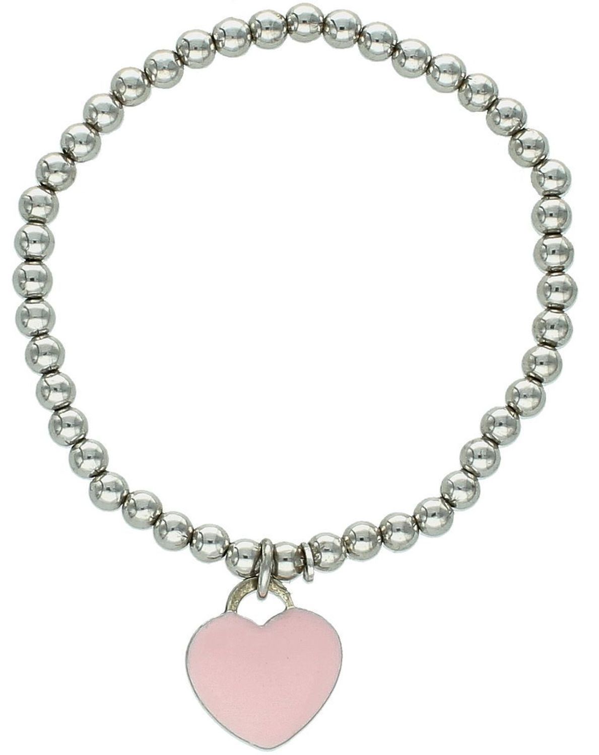 Srebrna bransoletka z kuleczkami i różowym sercem – elastyczna, srebro 925, na nadgarstek do 17 cm.jpg